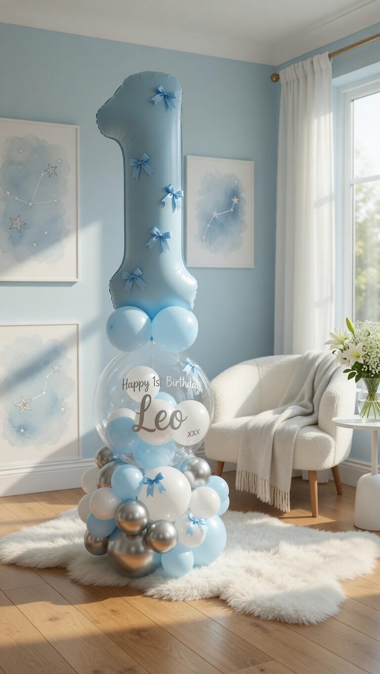 Signature pretty bows single number balloon display with clear bubble