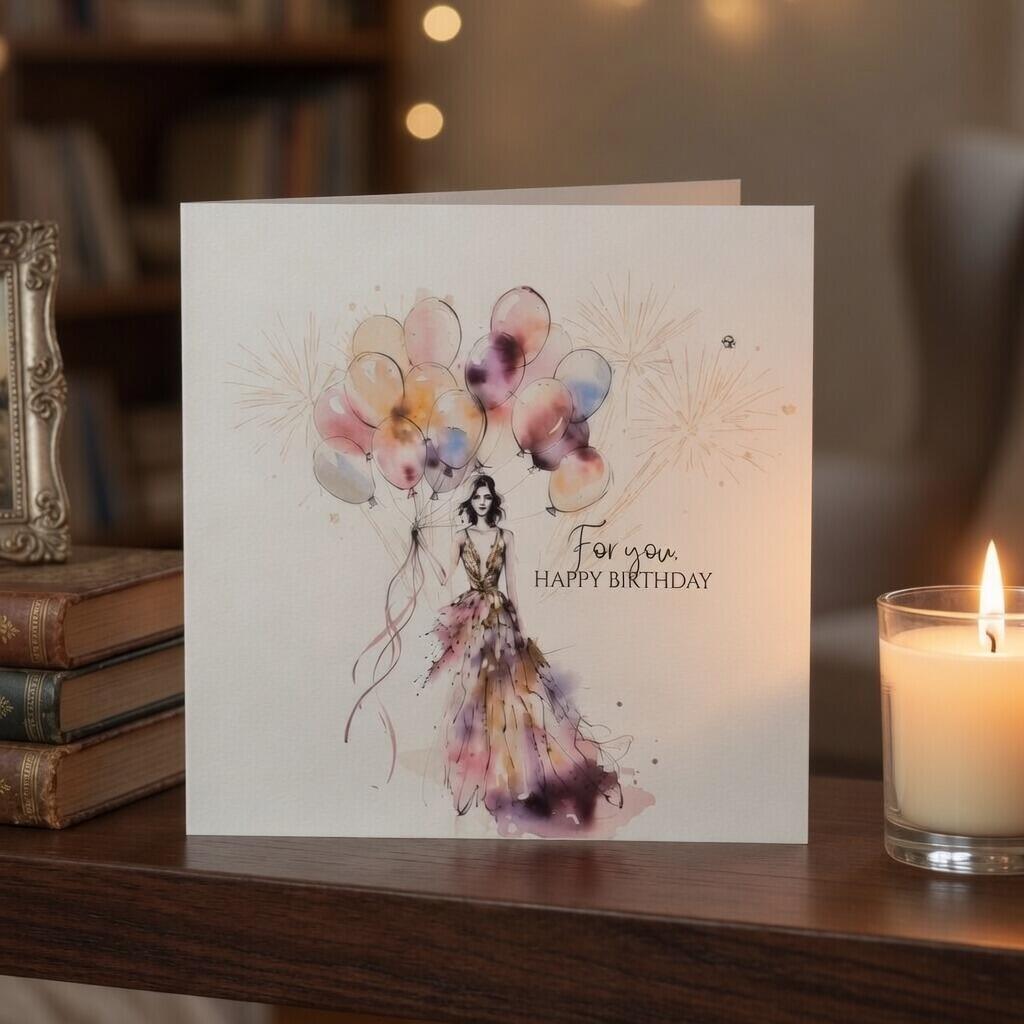For You Elegant Watercolour Birthday Card hand-finished Ladybug greeting card with Swarovski crystals or pearls