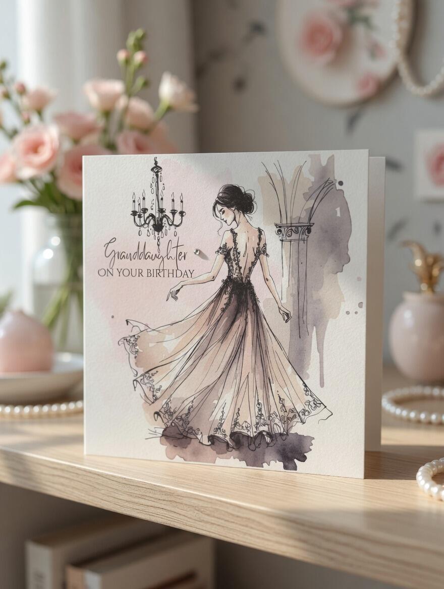 Pretty Granddaughter Birthday Card hand-finished Ladybug greeting card with Swarovski crystals or pearls