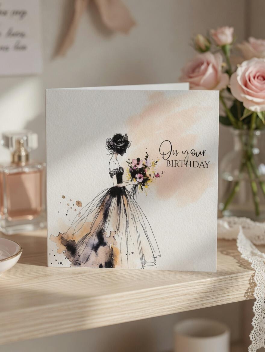 On Your Birthday Female Card hand-finished Ladybug greeting card with Swarovski crystals or pearls
