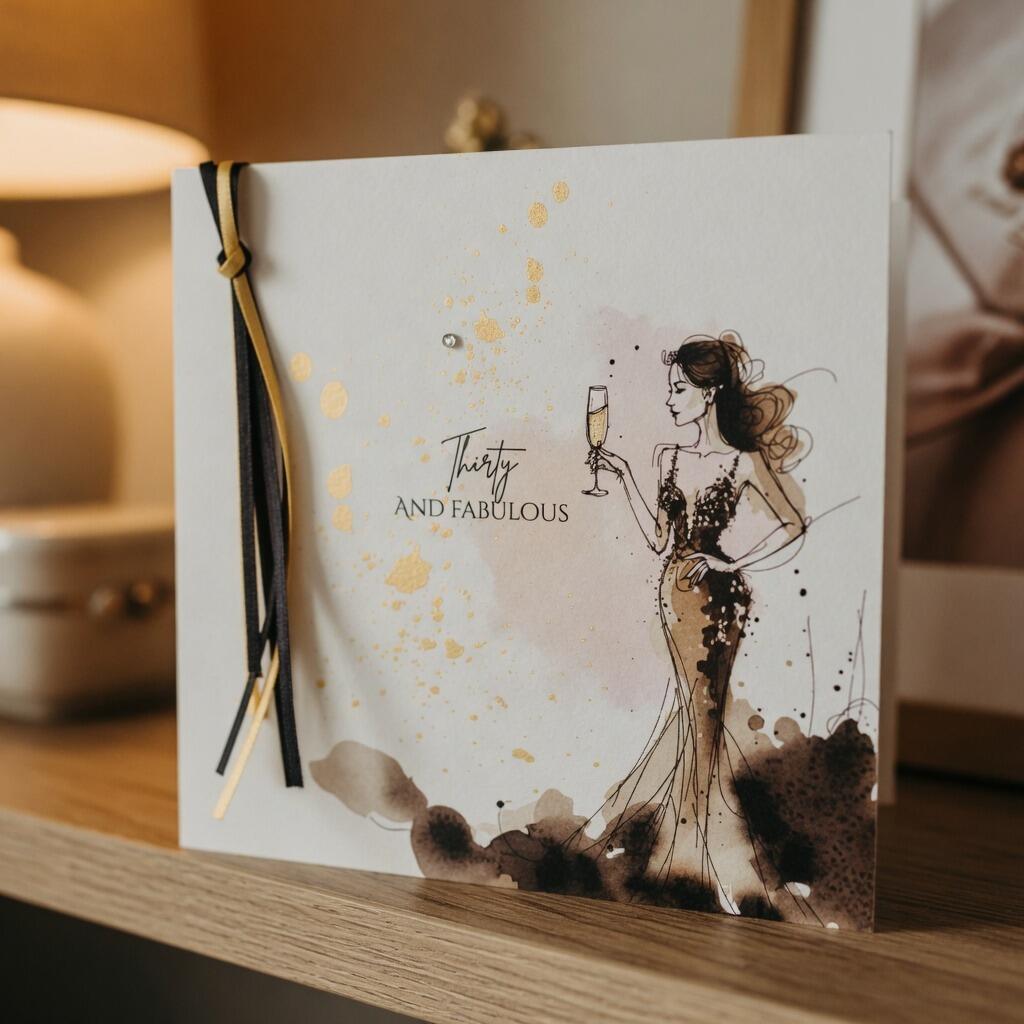 30th Birthday Female Greeting Card hand-finished Ladybug greeting card with Swarovski crystals or pearls