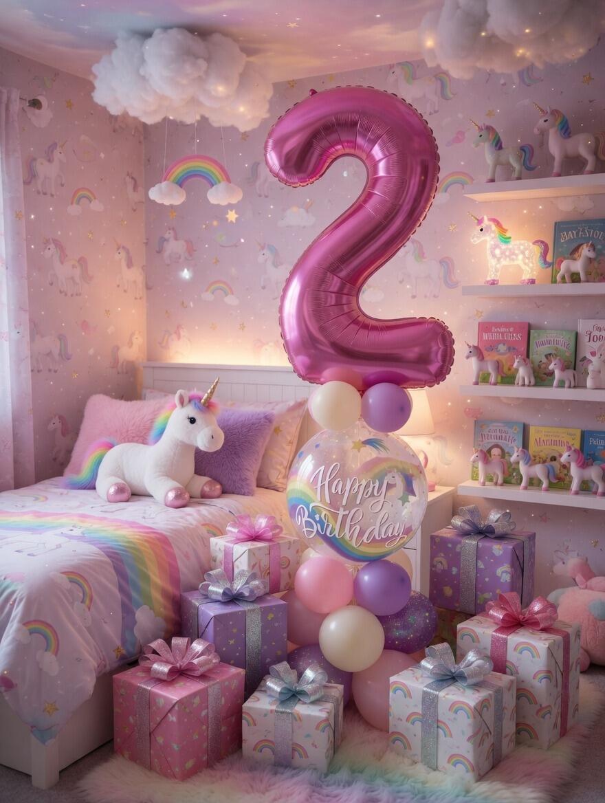 Signature personalised unicorn single number balloon display