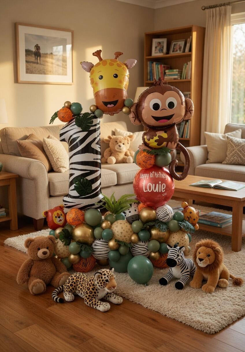 Signature jungle balloon display with personalised bubble