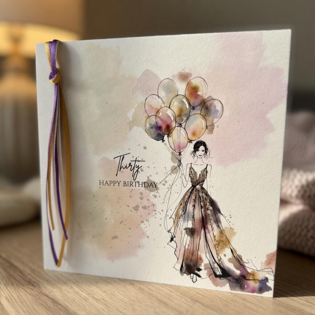 50th Birthday Ribbon Female Card hand-finished Ladybug greeting card with Swarovski crystals or pearls