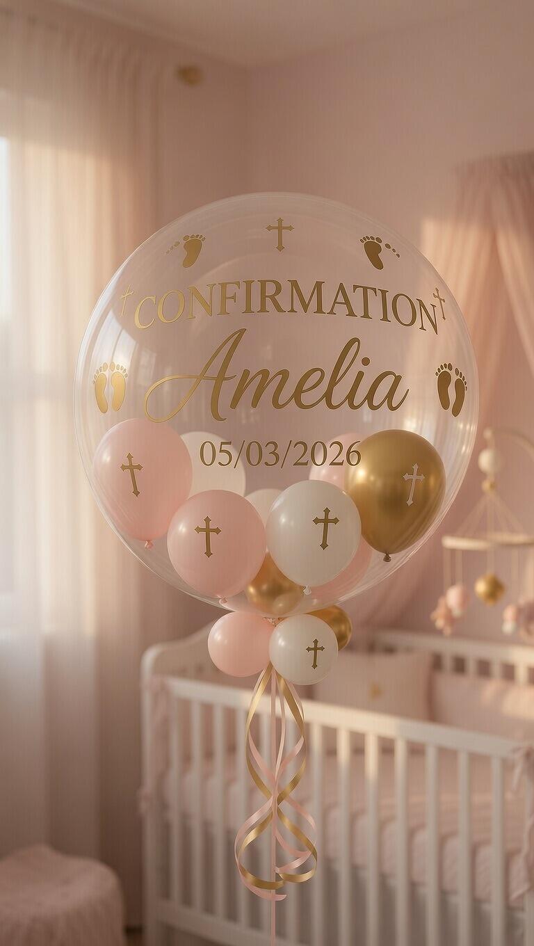 Pink and gold themed girl confirmation personalised balloon