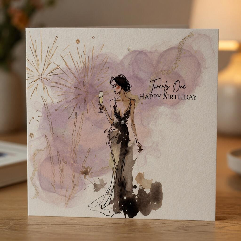 21st Birthday Elegant Greeting Card hand-finished Ladybug greeting card with Swarovski crystals or pearls