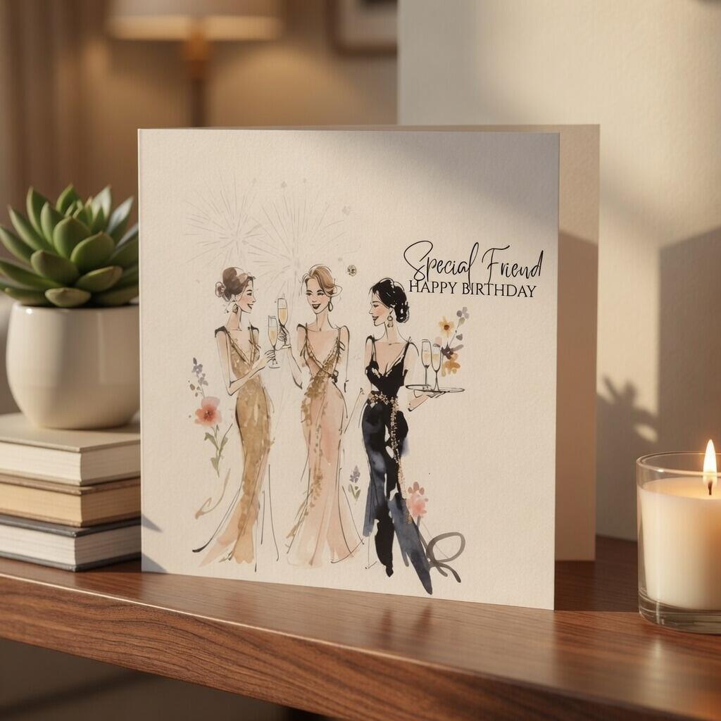 Special Friend Birthday Card hand-finished Ladybug greeting card with Swarovski crystals or pearls