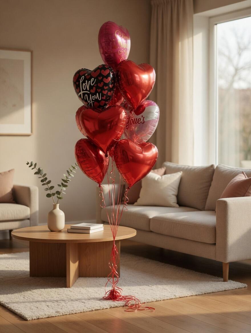 Luxury romantic red heart balloon bouquet for Valentine's Day or anniversary