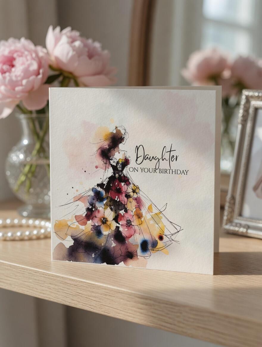 Older Daughter Birthday Card hand-finished Ladybug greeting card with Swarovski crystals or pearls