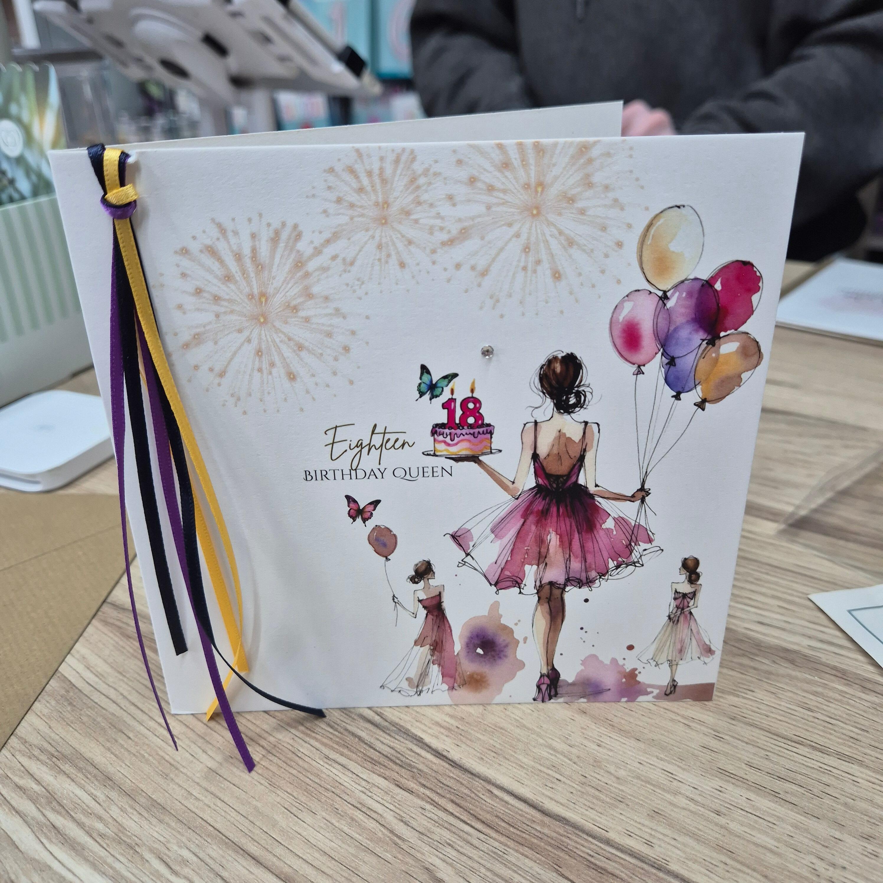 18th Birthday Fashion Illustration Card hand-finished Ladybug greeting card with Swarovski crystals or pearls