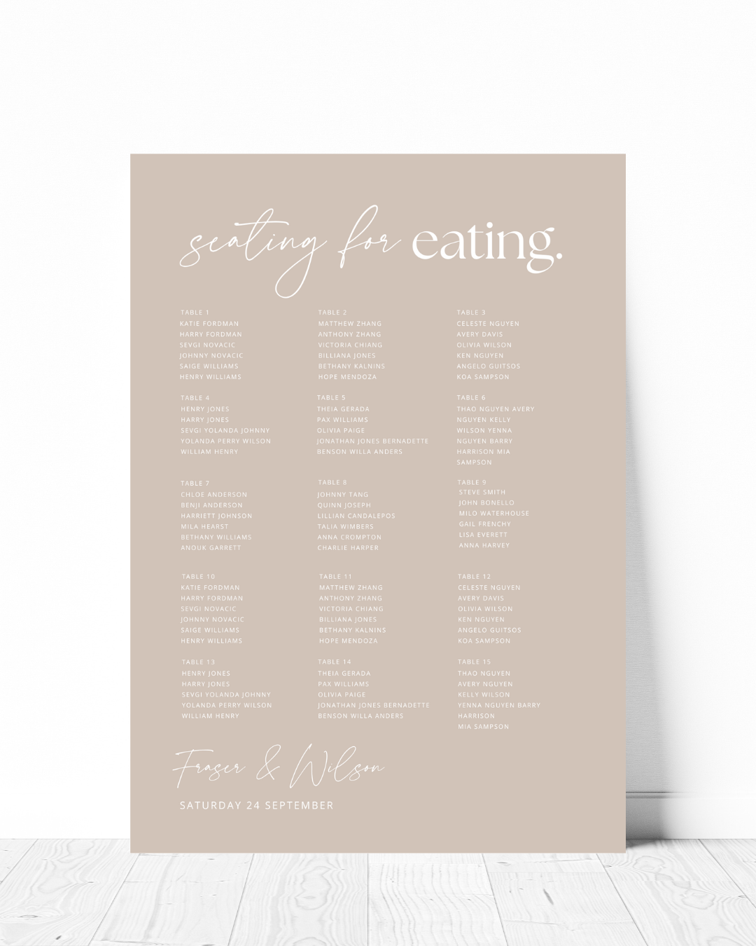 Beige wedding table plan