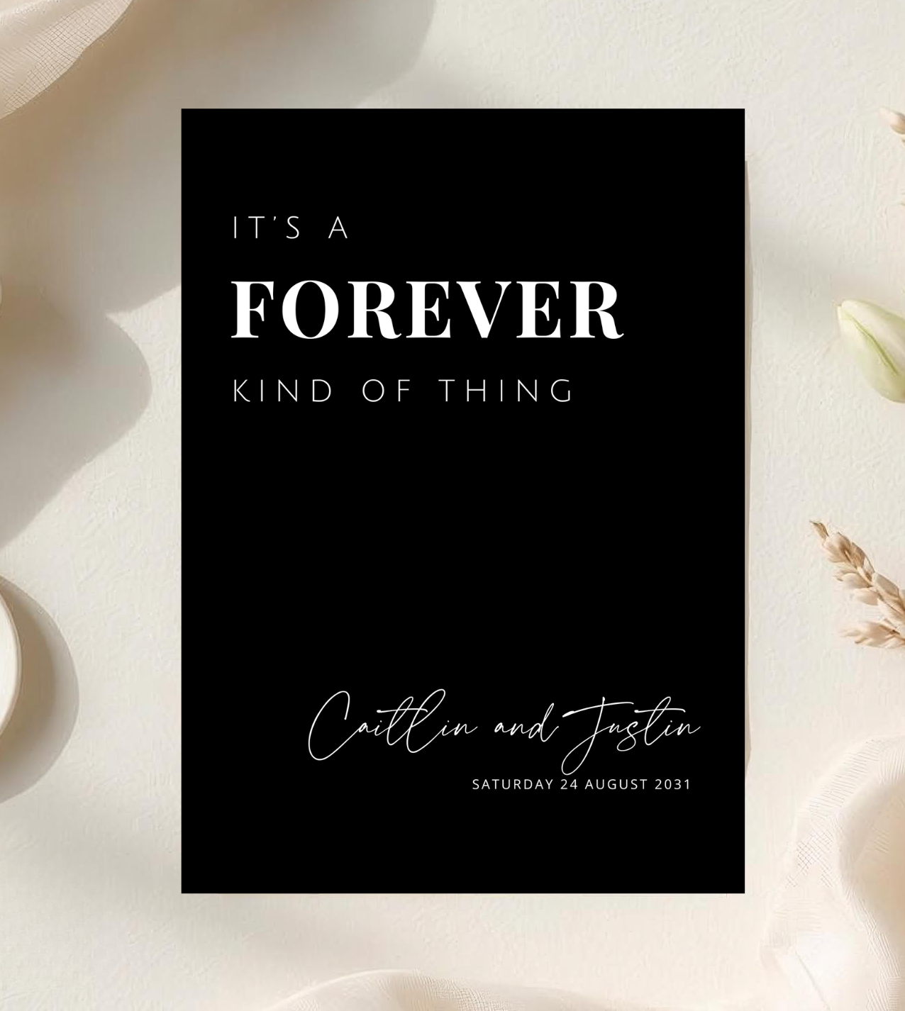 Its a forever thing wedding invitations black minimalist wedding invites