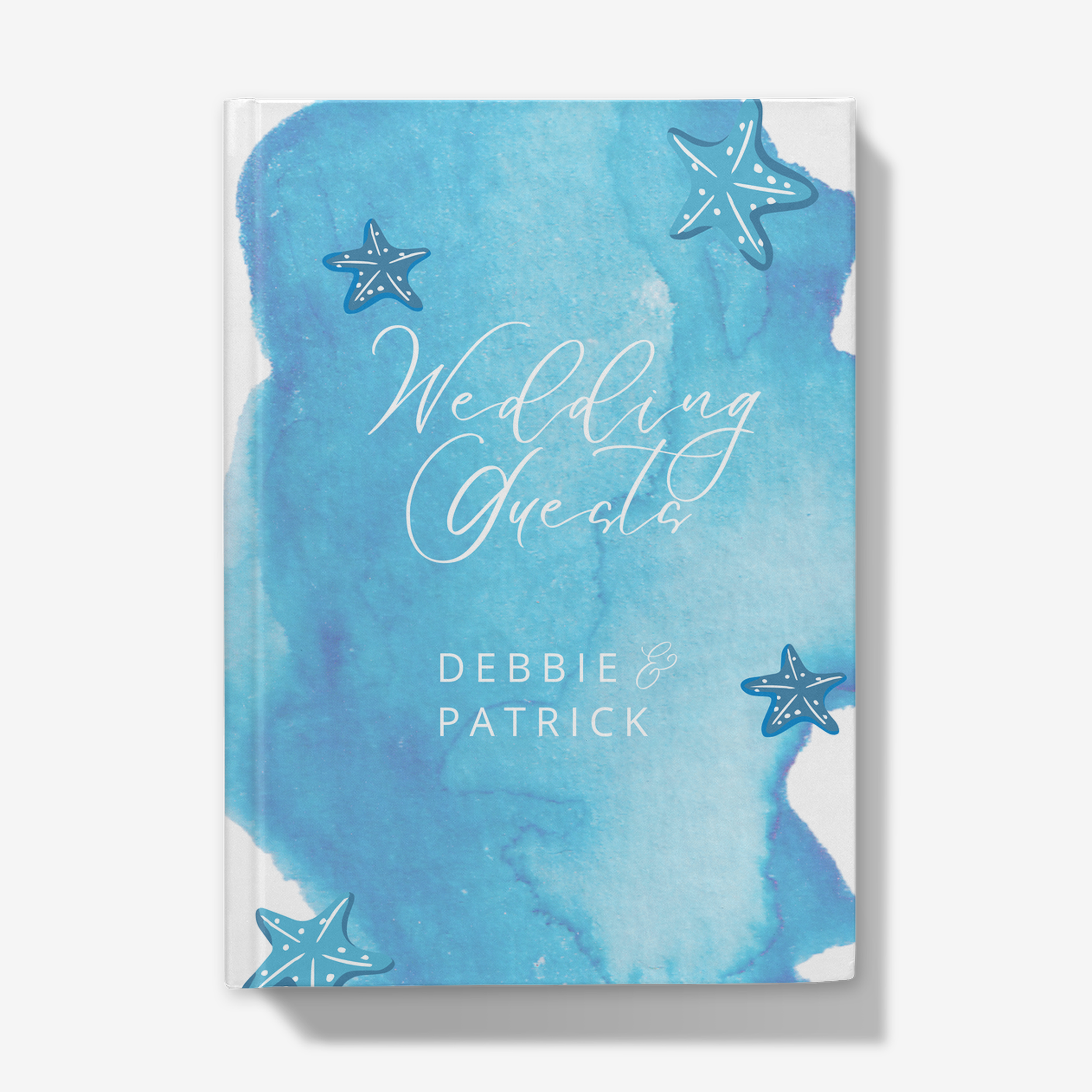 Watercolour Seascape Wedding Guest Book Front Cover with Names