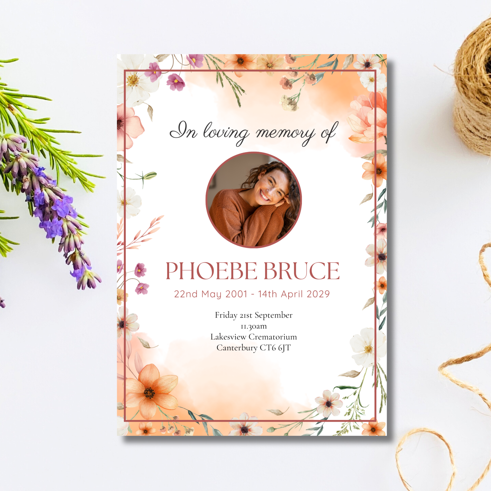Orange and beige funeral booklet