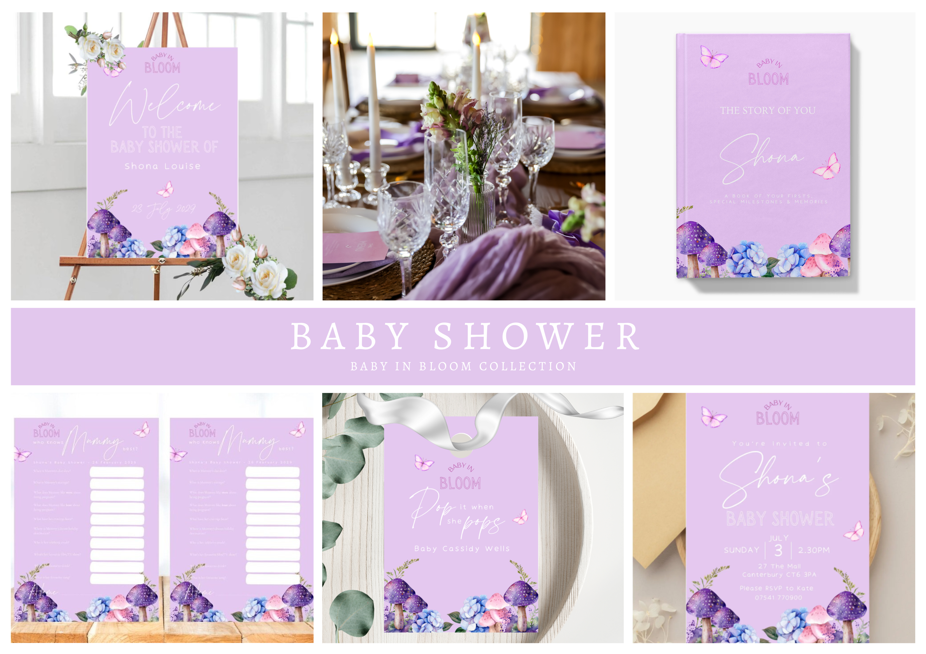 Lilac Baby shower stationery pack what is included