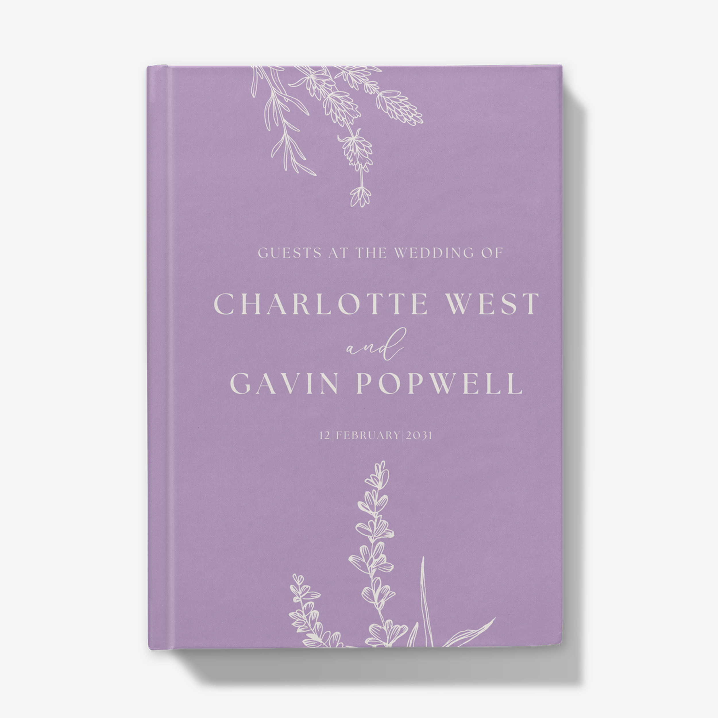 Lavender Guest Book with editable names and rustic lavender design