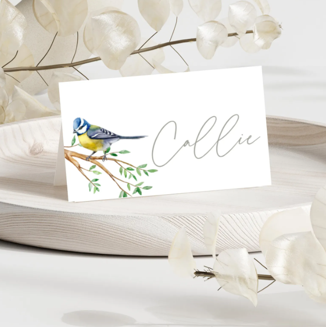 Birds wedding place card