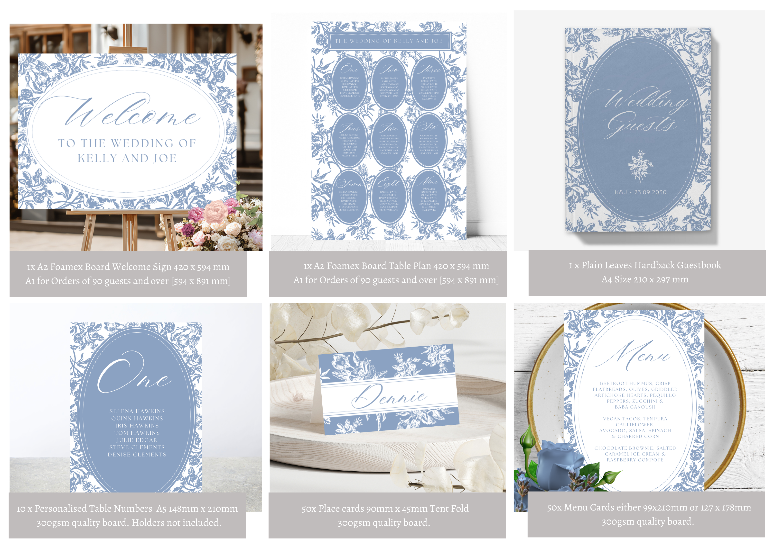 Smoky Blue Toile De Jouy Regency French Style Wedding Signs and Stationery Value Collection