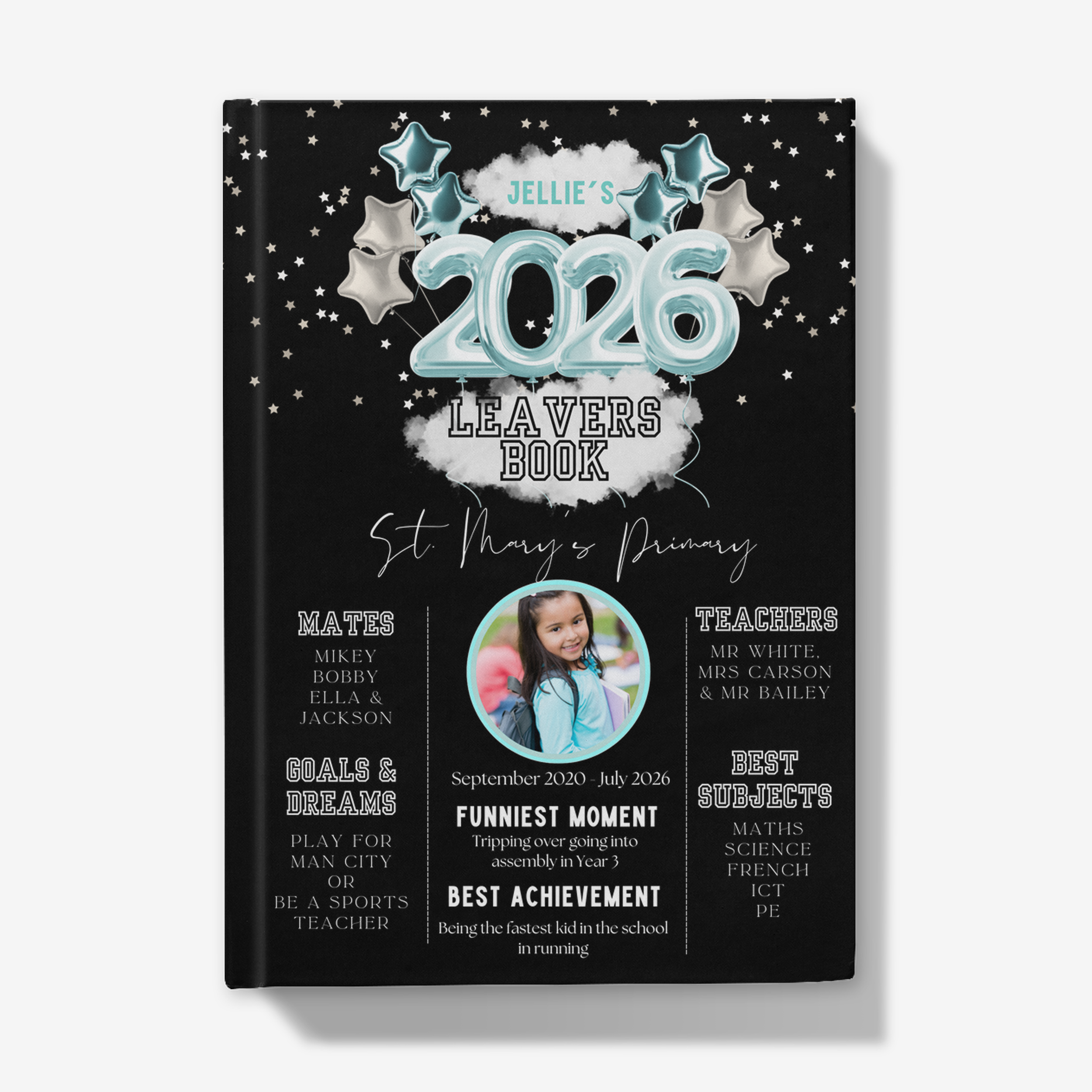 Leavers Book 2026 personalised - teal and silver colours