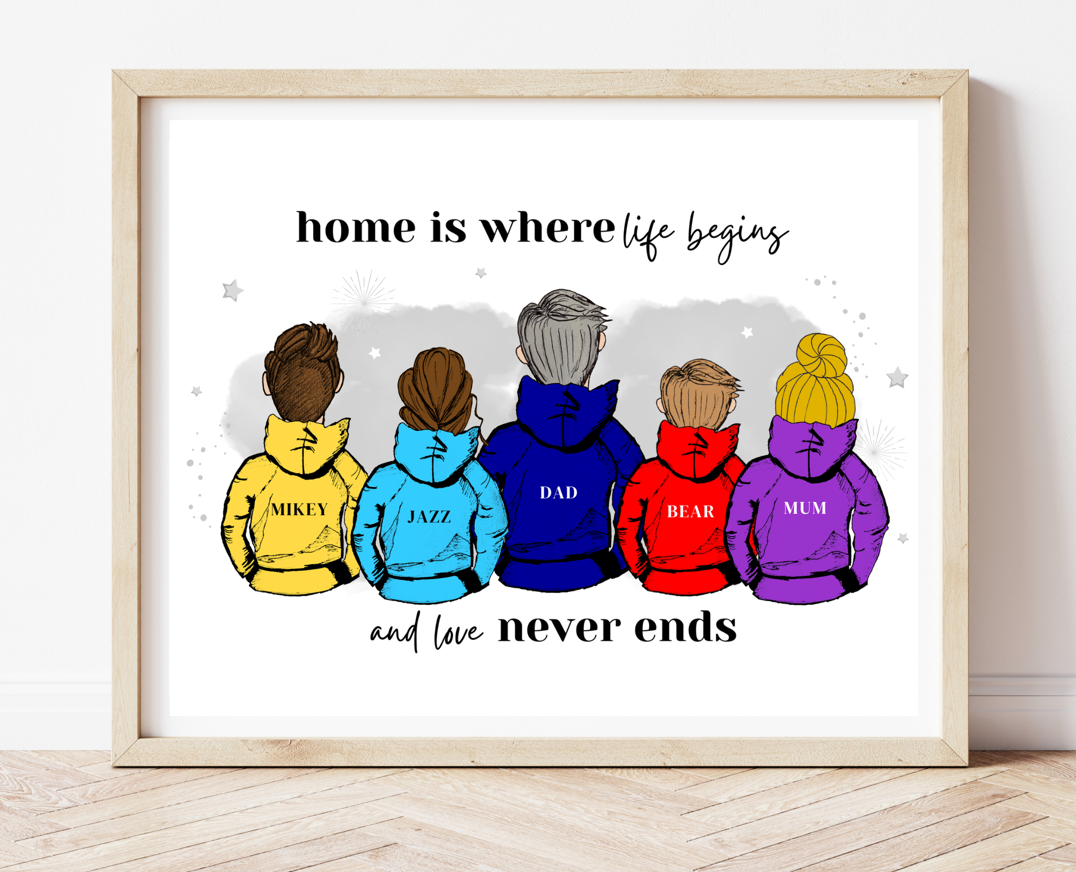 Personalised Hoodie Canvas For the Whole Family Framed, Mixed Colour Hoody