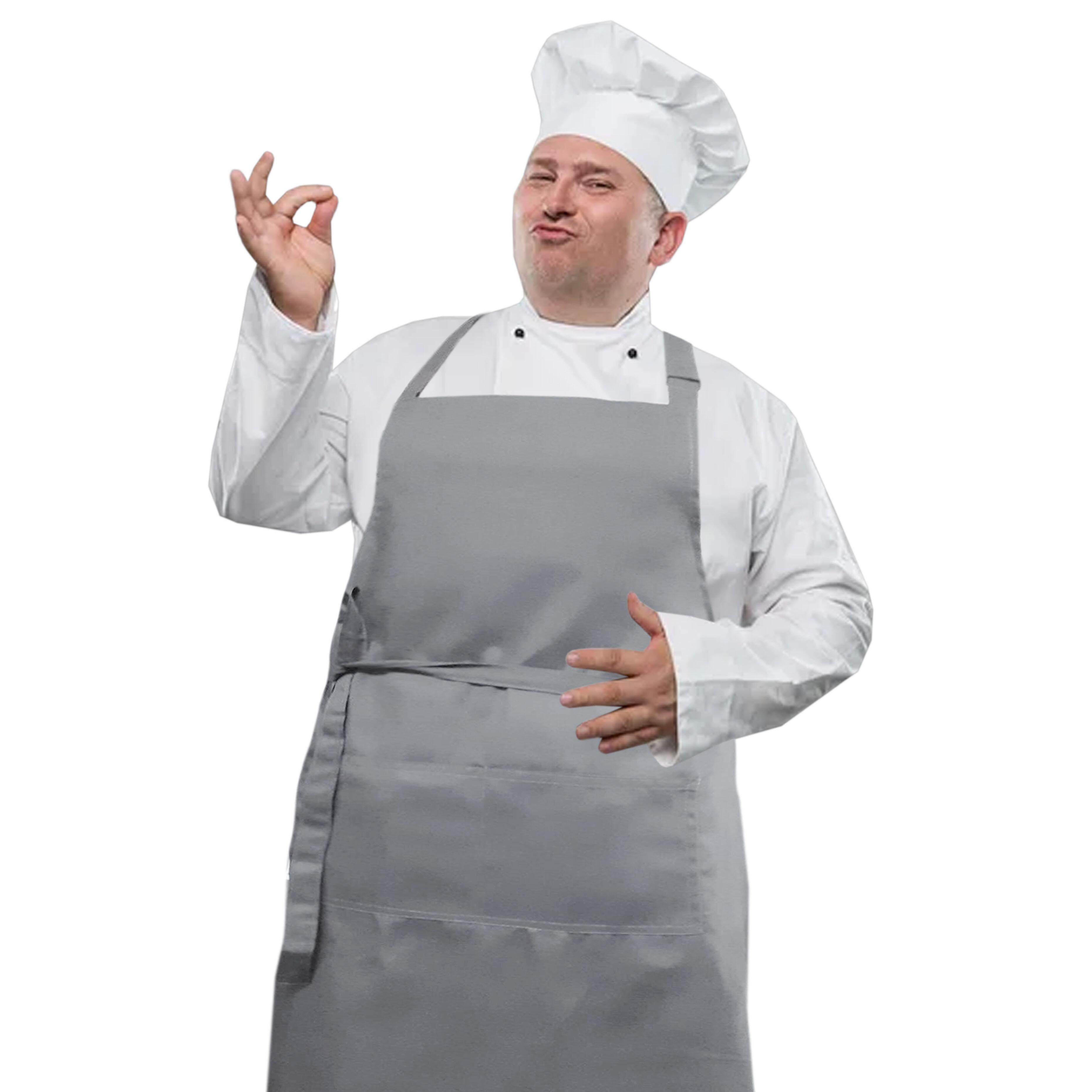 Plus Size Bib Apron Pockets Light Grey with logo