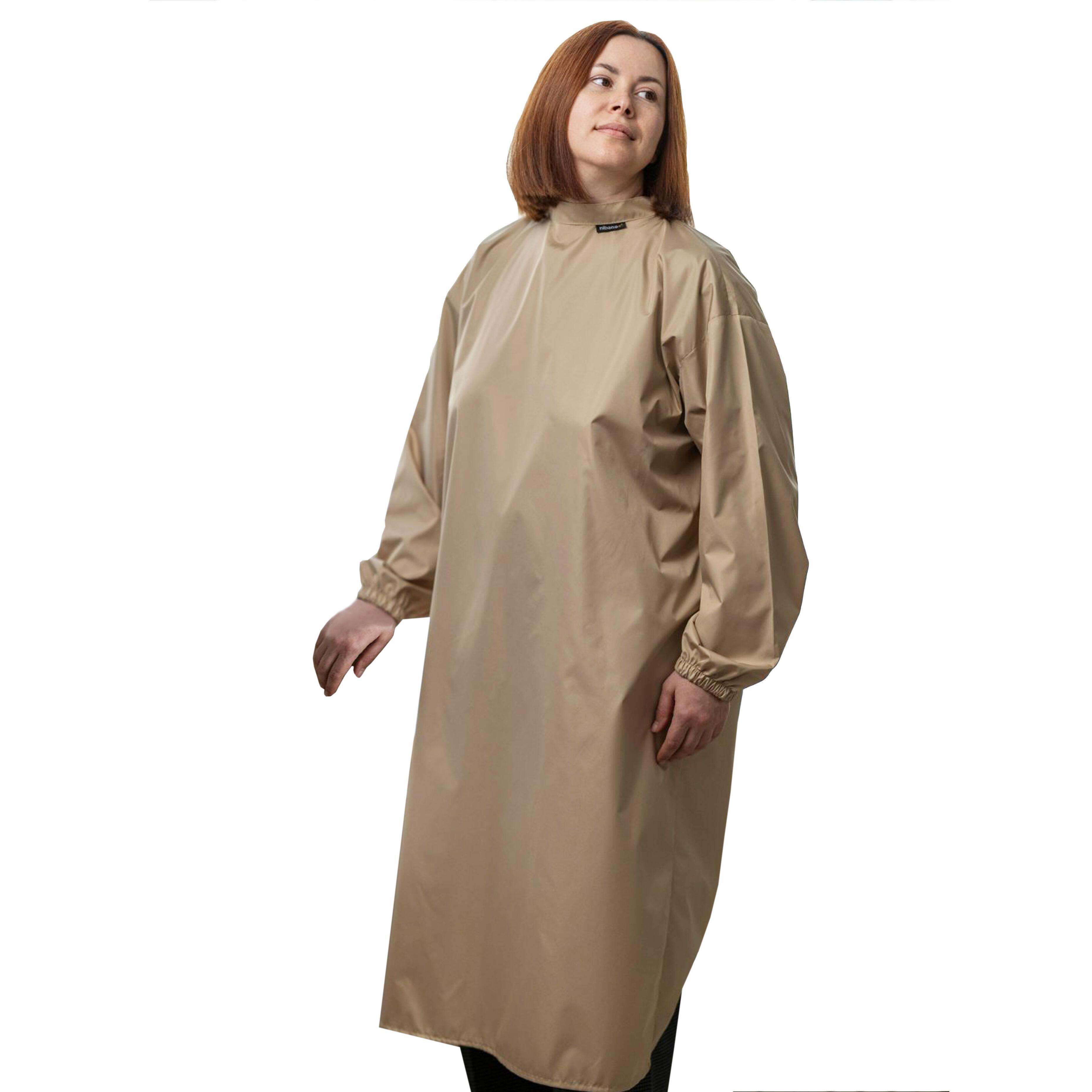 Personalised Hair Salon Gown With Sleeves Cappuccino