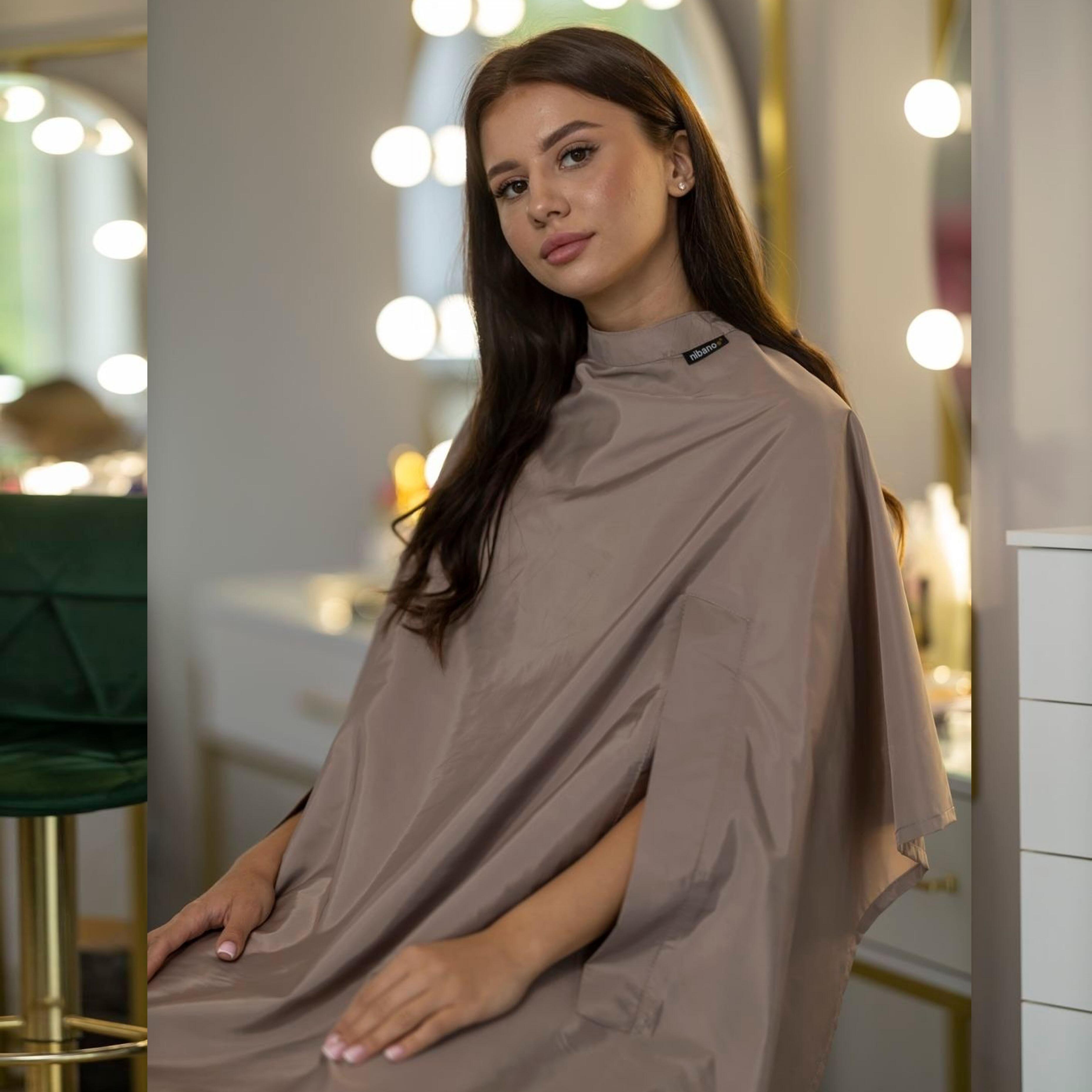 Custom hairdressing gowns latte with hand slits