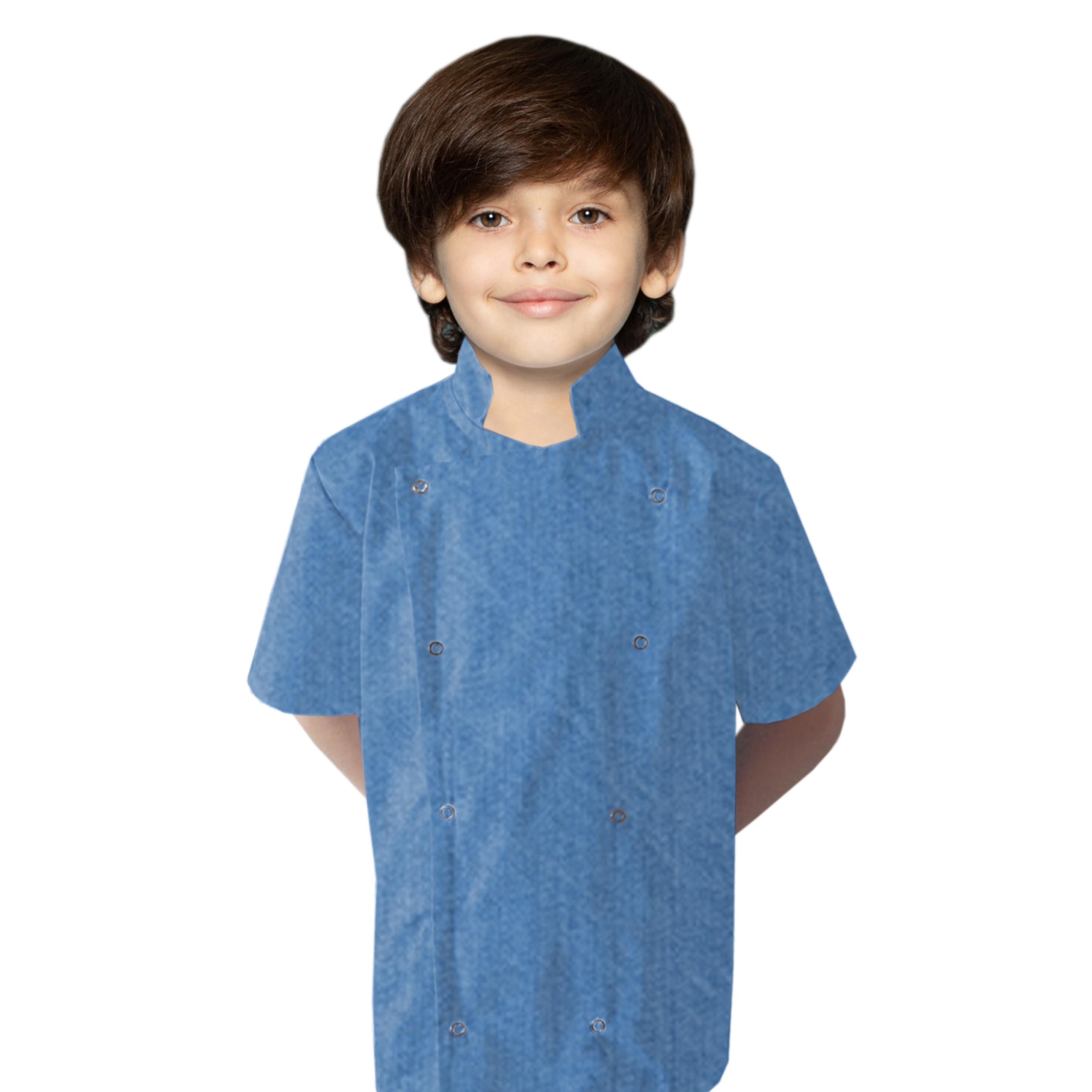 Personalised Kids Short Sleeve Chef's Jacket Denim Blue