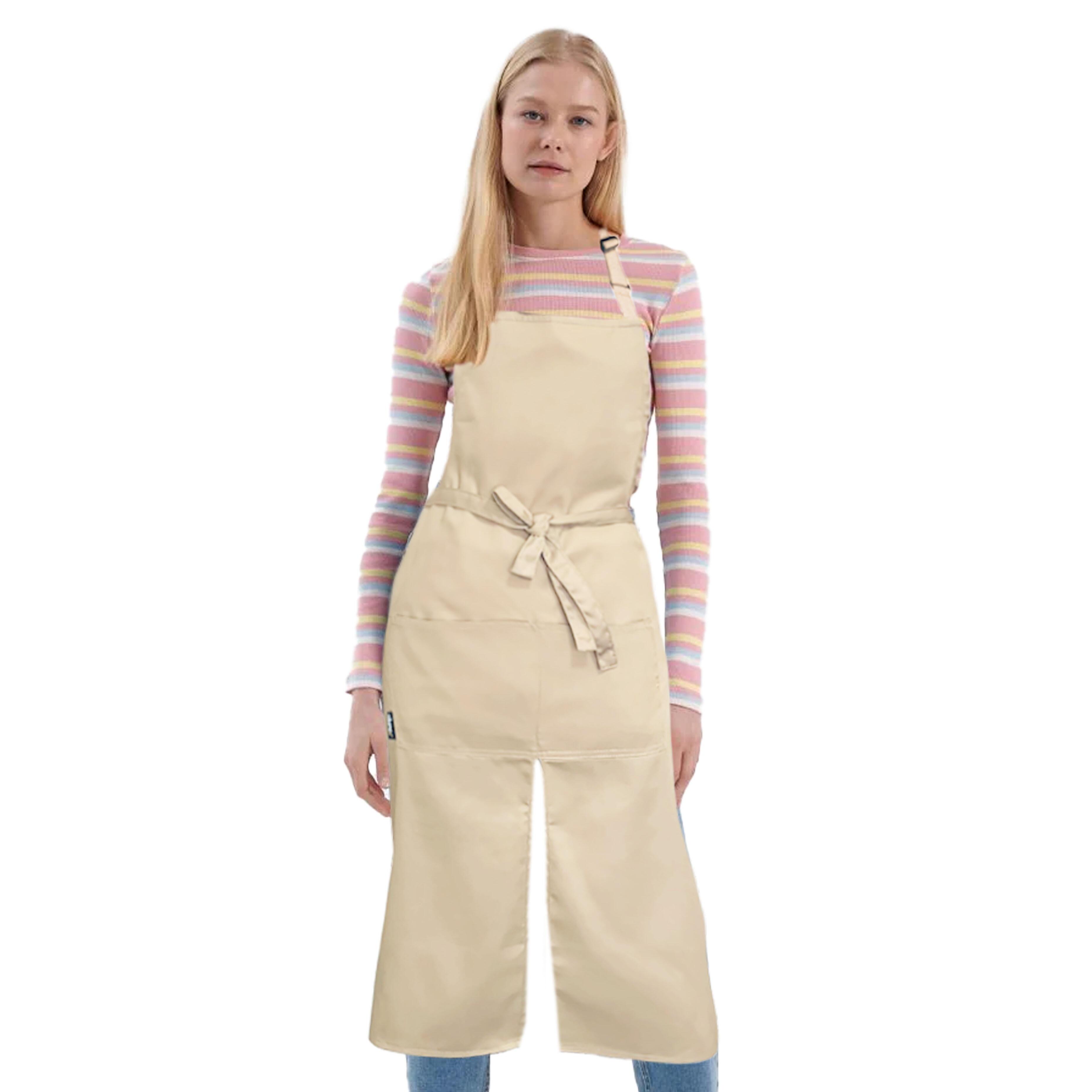 Custom Long Splitted Bib Apron Cream