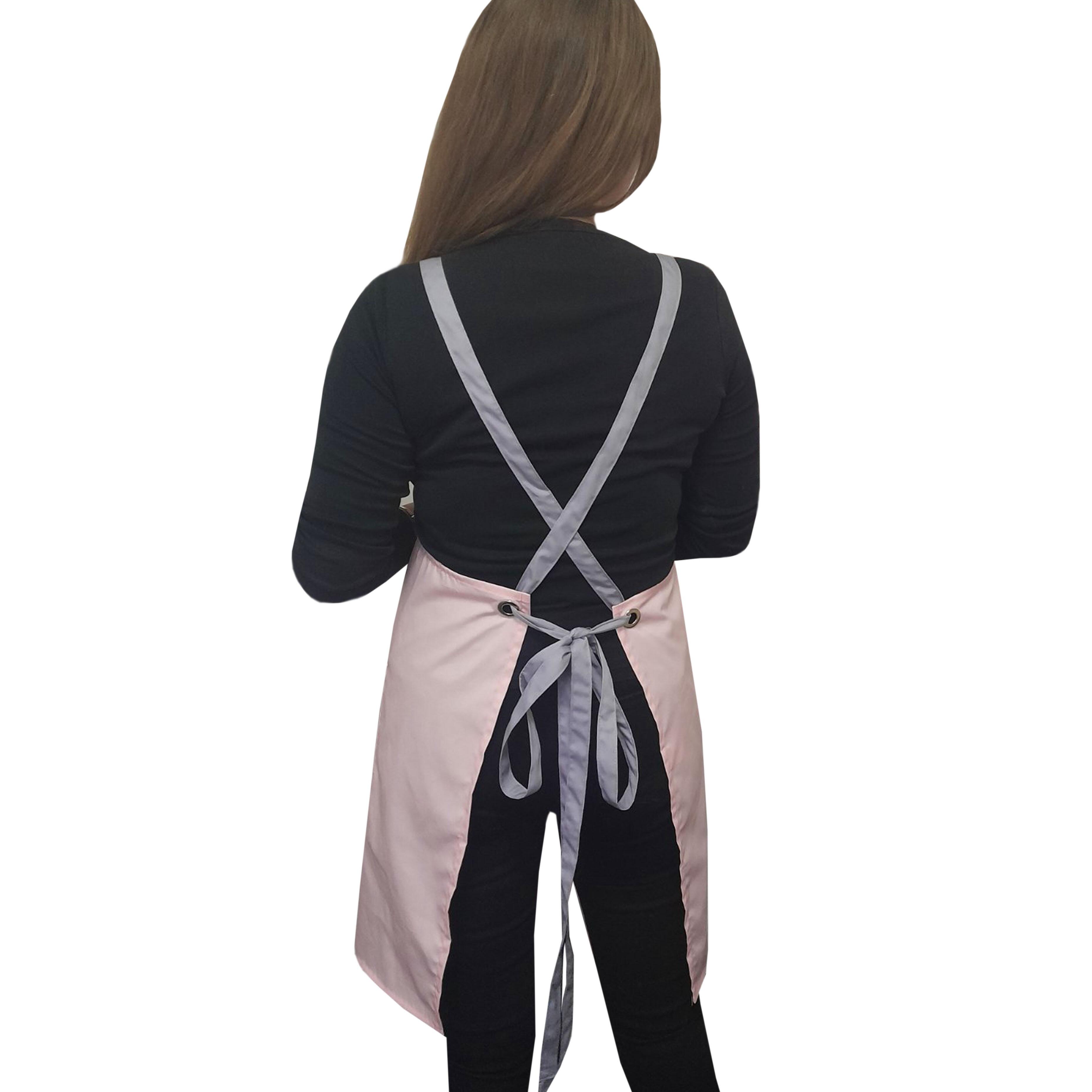 Beauty Pocket Apron with Crossover Ties Pink Nibano