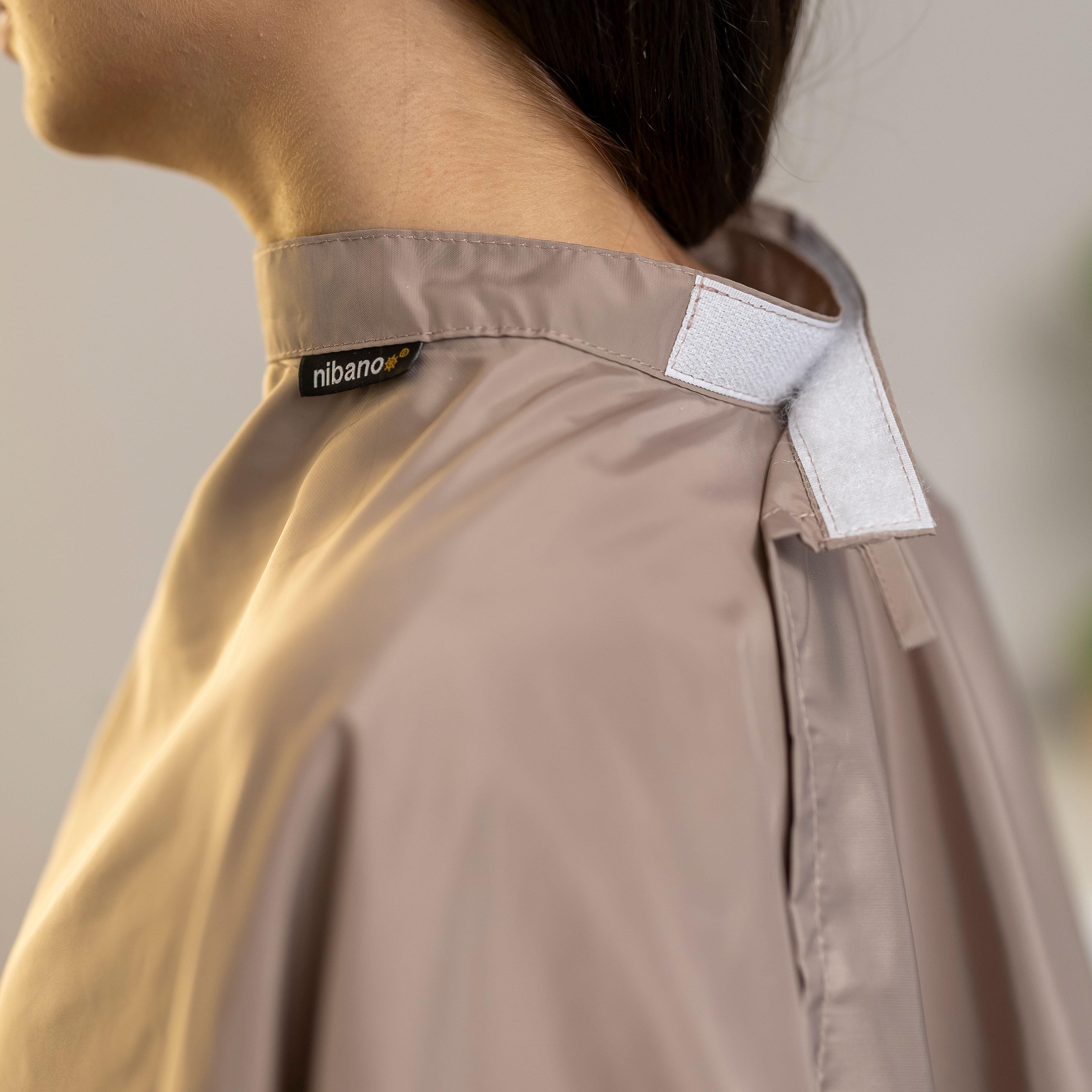 Hair salon cape with hand slits latte with verclo