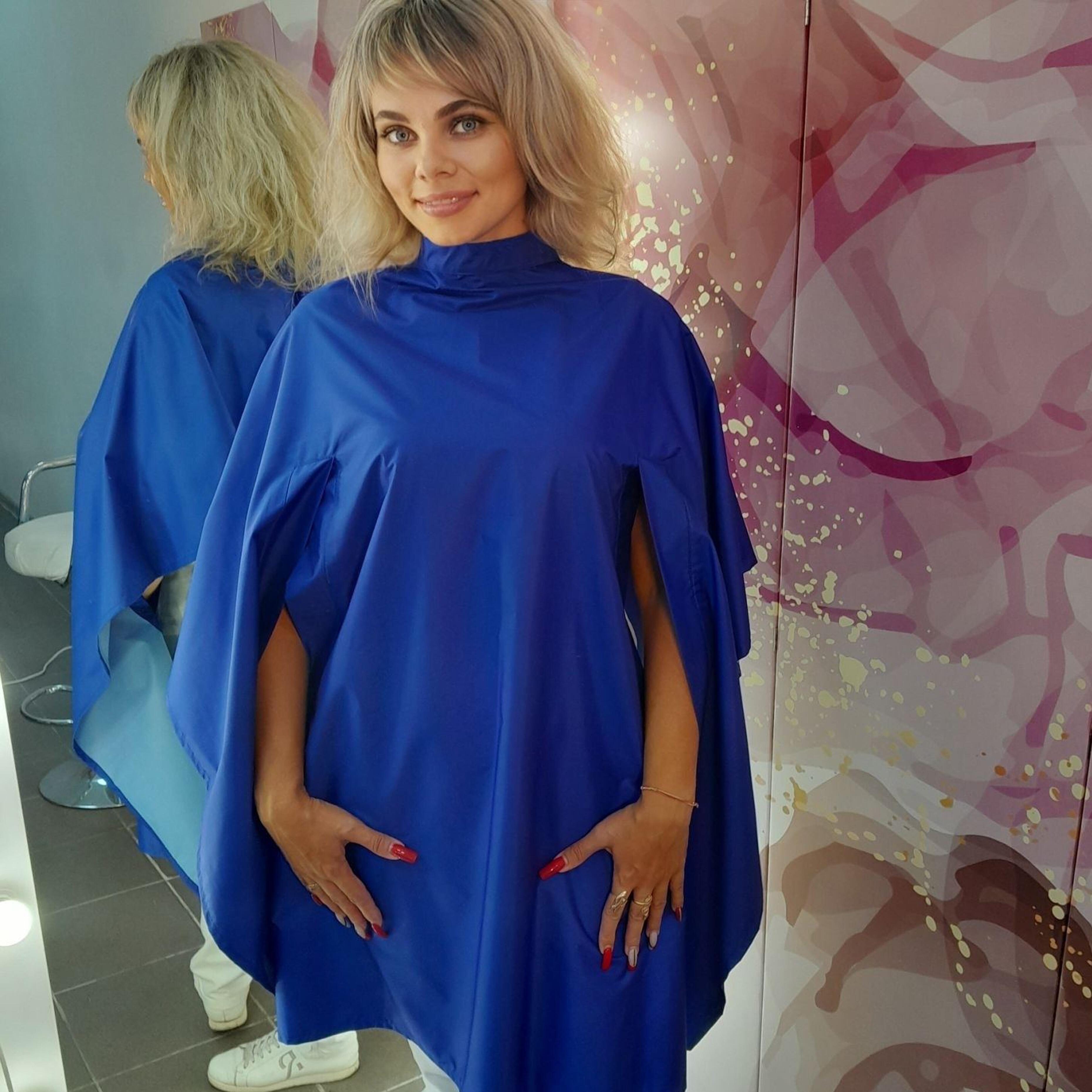 Personalised hairdressing gowns with hand slits royal blue