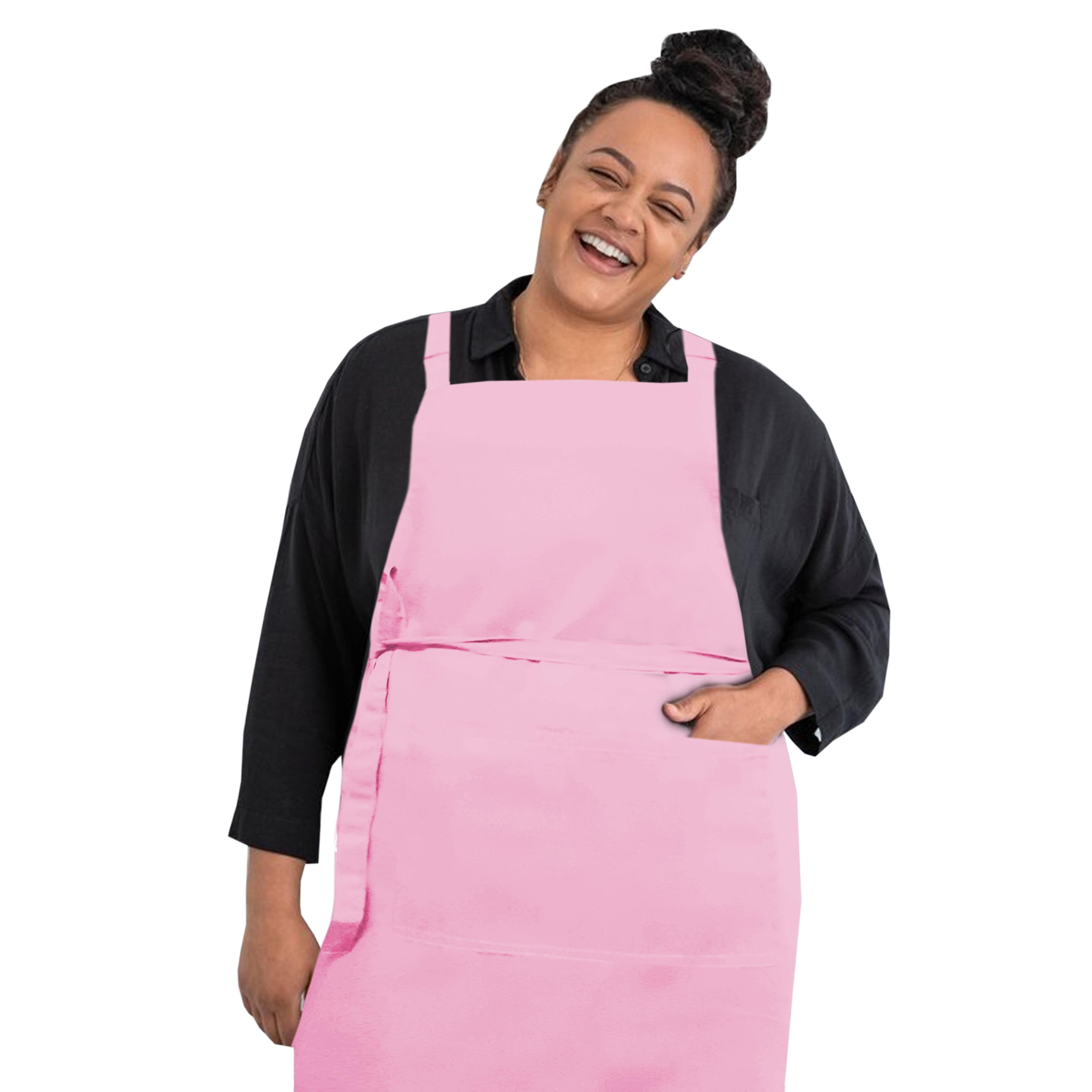 Personalised Plus Size Bib Apron Pockets Pink with logo