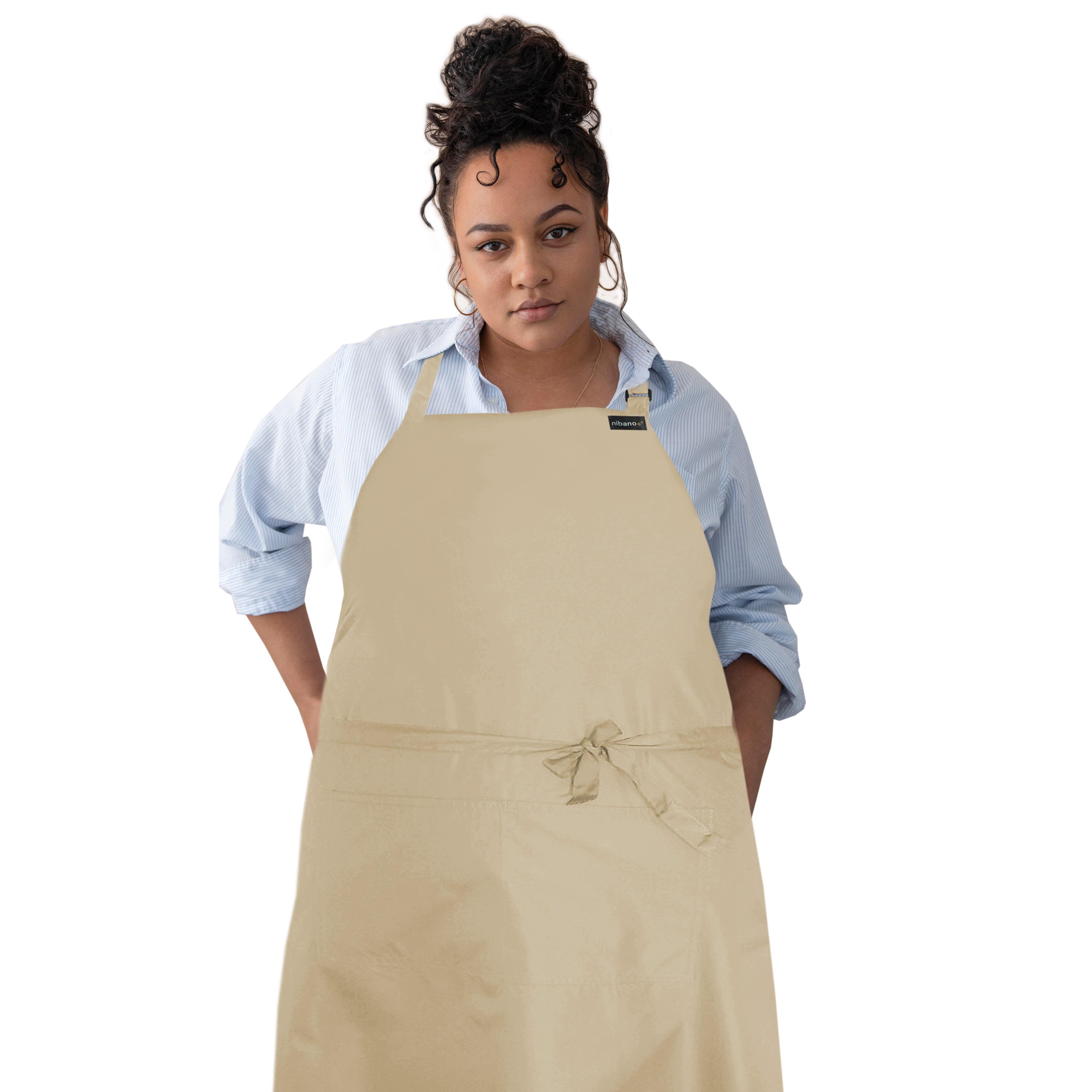 Waterproof Plus Size Apron Pockets Cream
