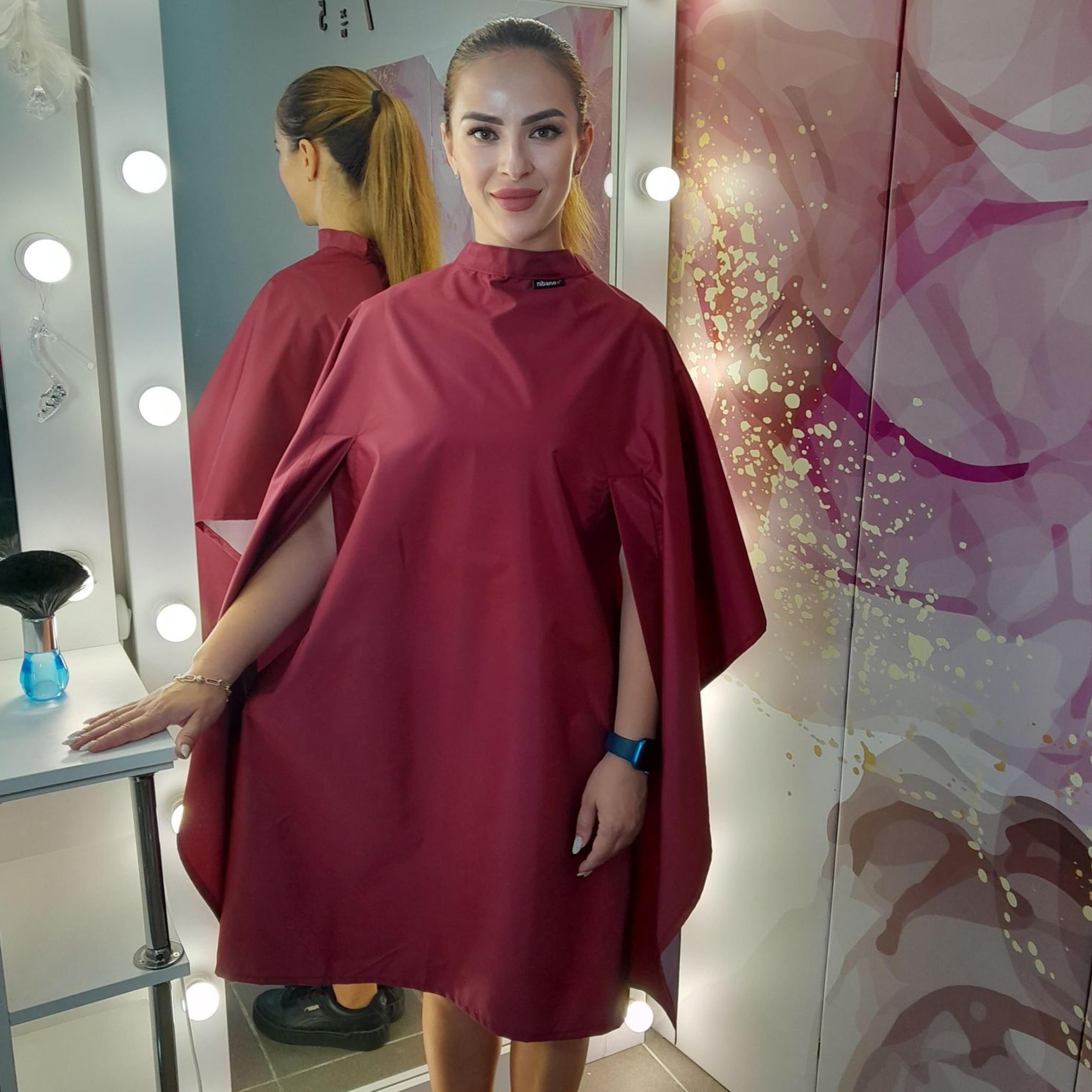 Custom Hair salon cape with hand slits with logo Burgundy