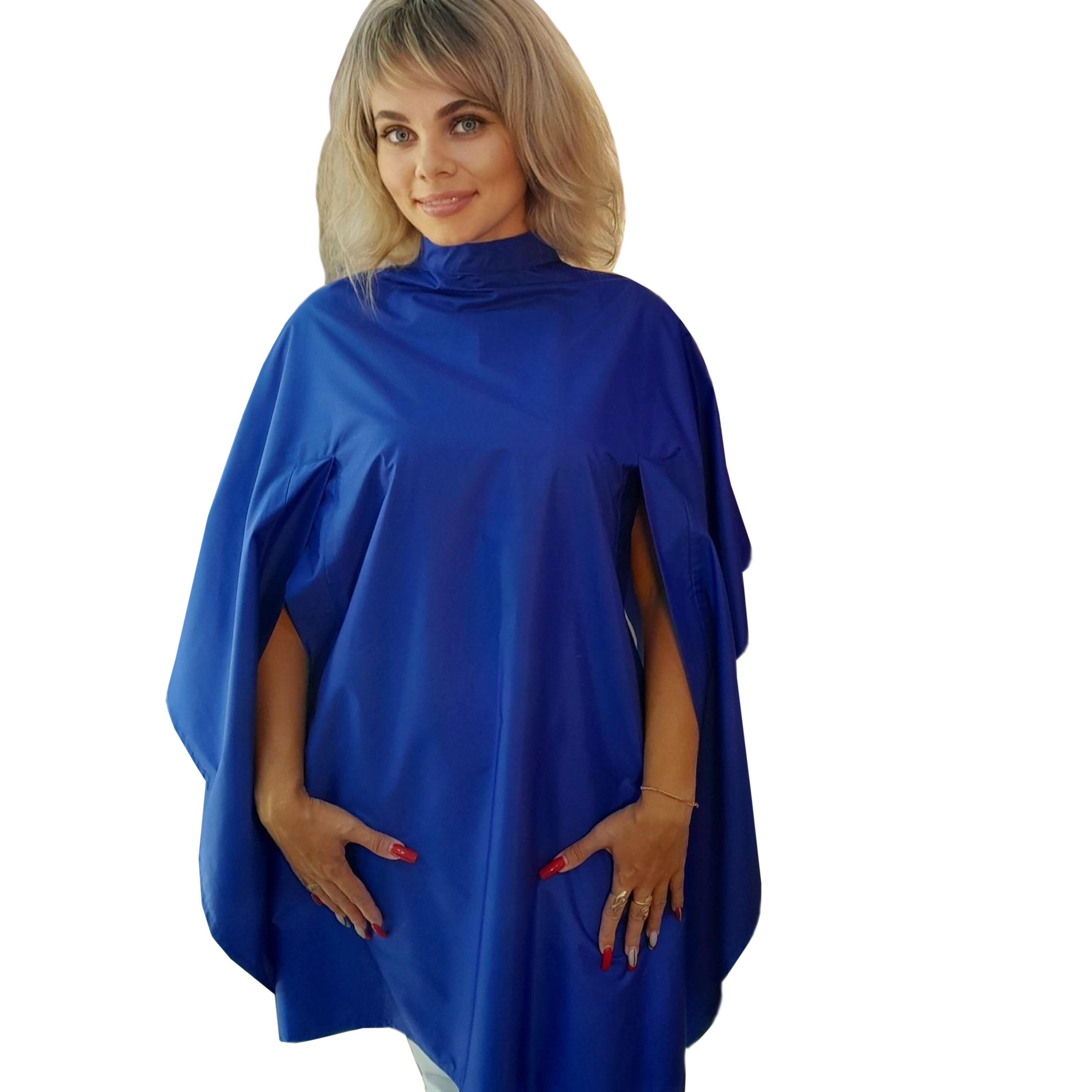 Hair salon cape with hand slits royal blue