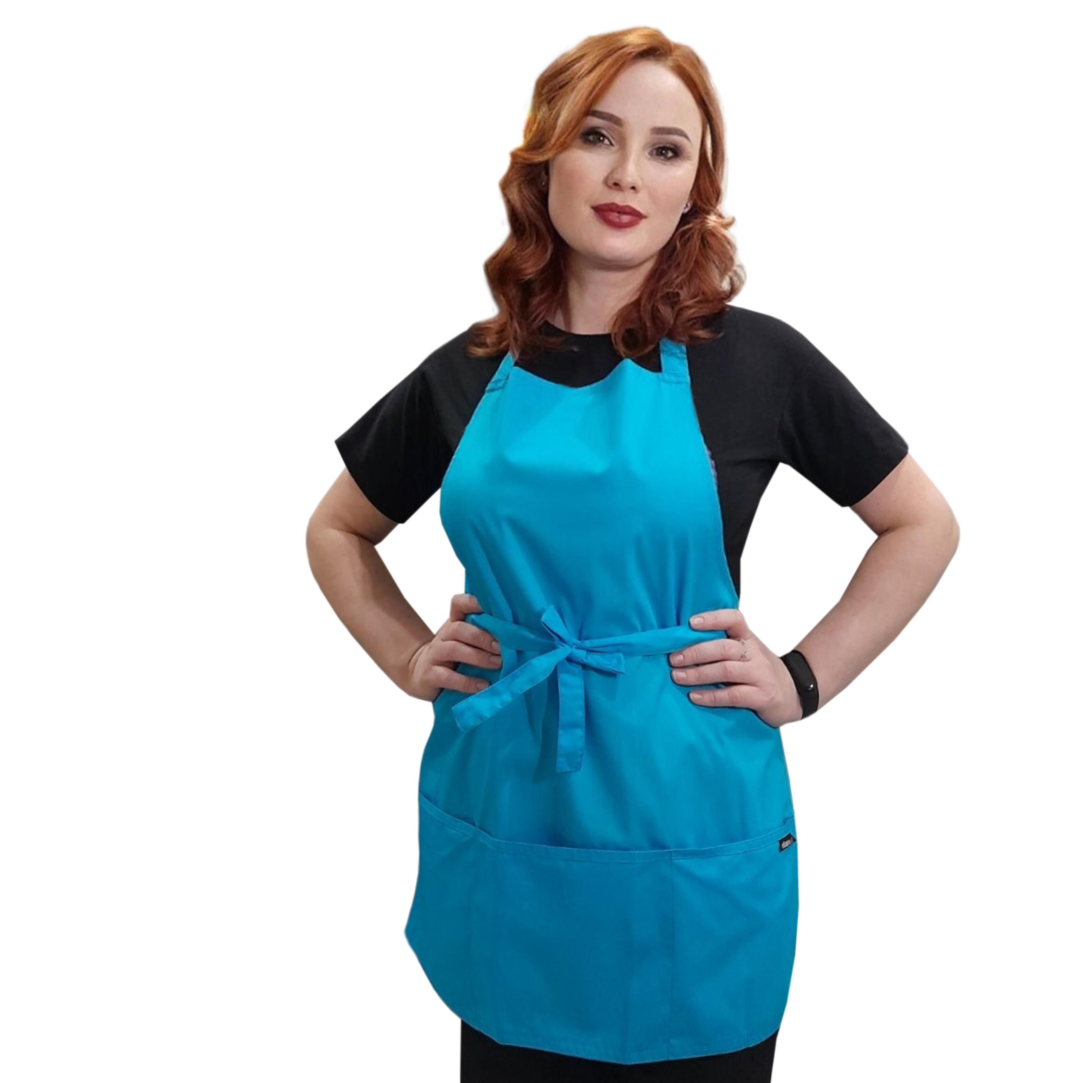 Ladies short bib apron Turquoise
