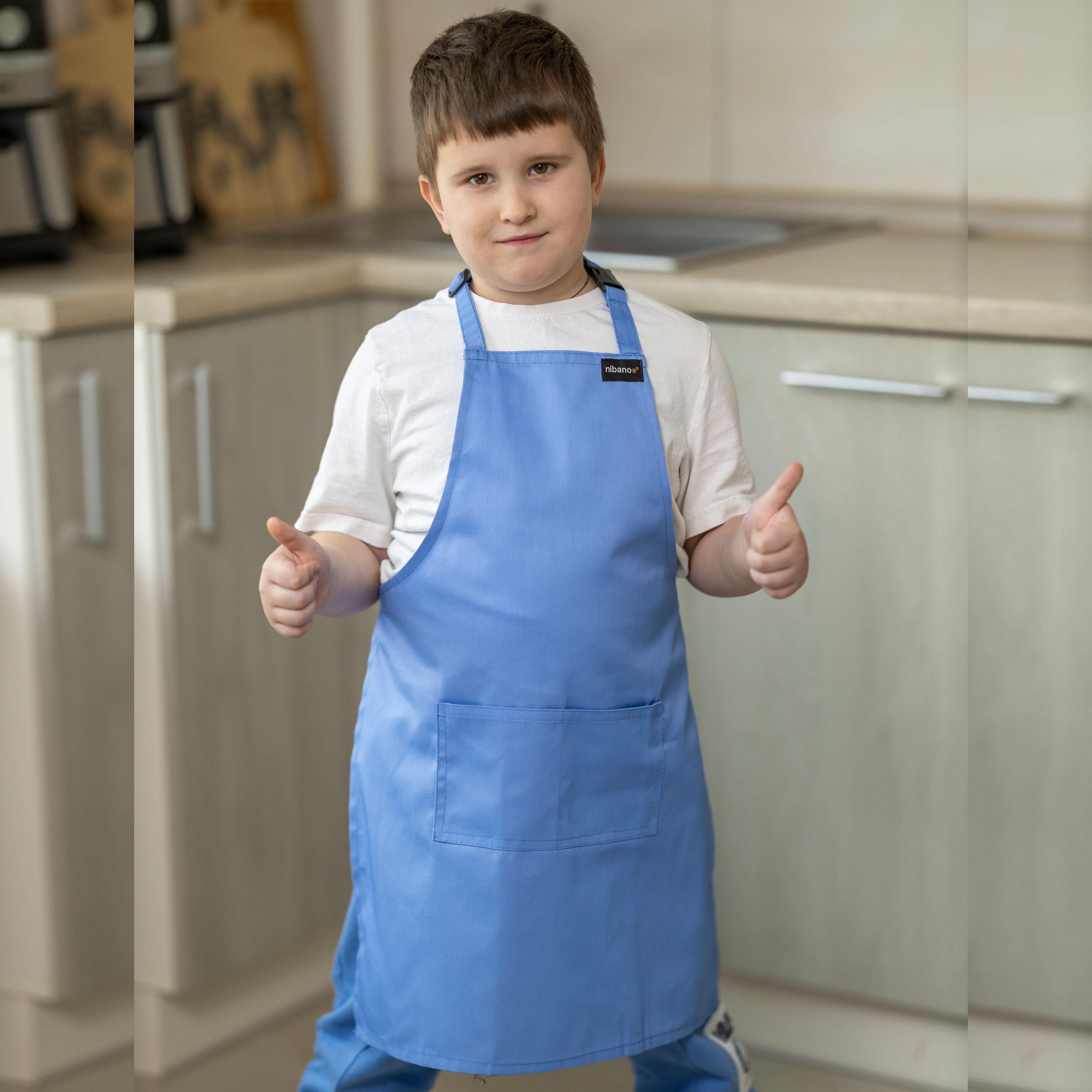 Embroidered Kids Apron Light Blue