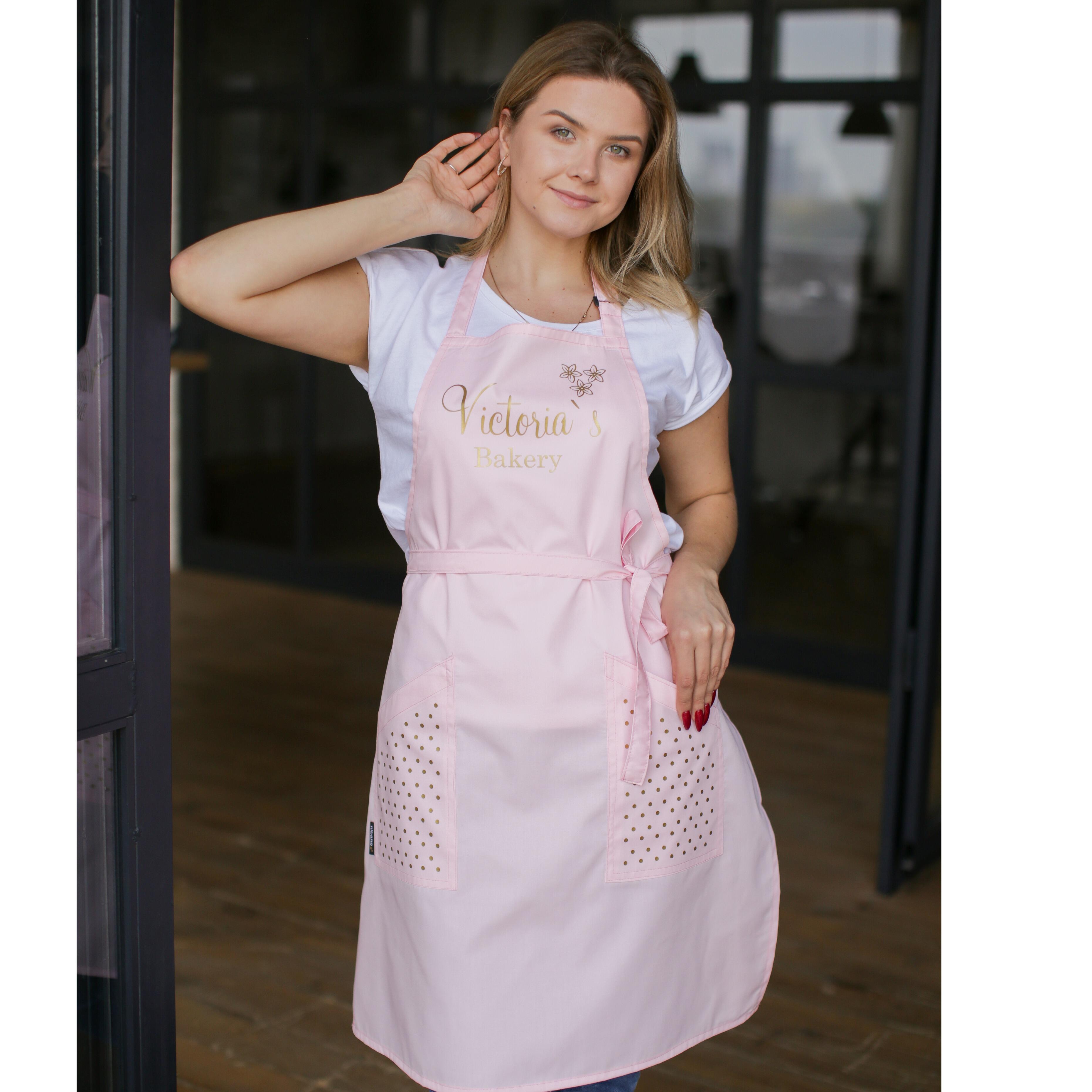 Bib Apron with Side Pockets Pink with logo