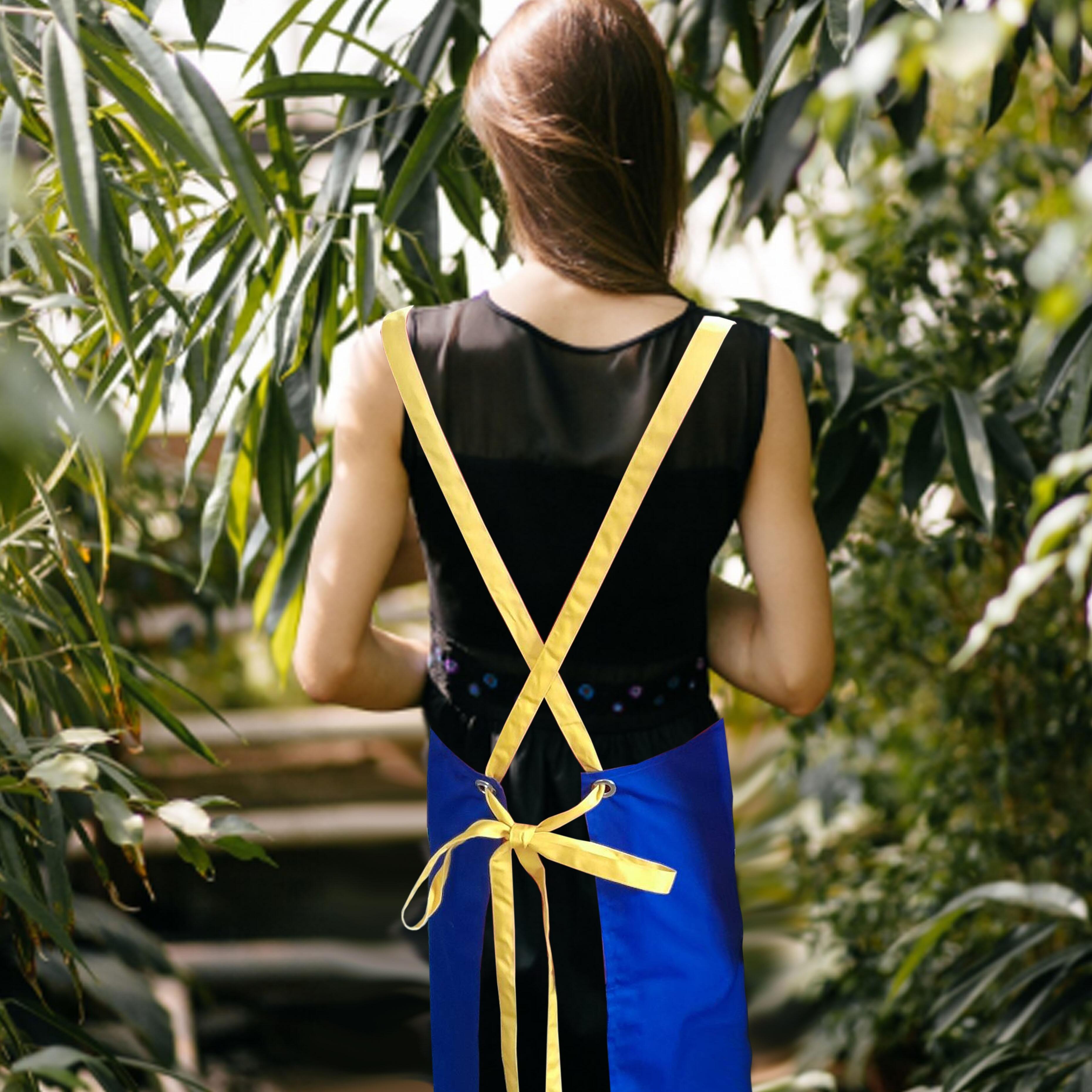 Beauty Pocket Apron with Crossover Ties Royal Blue Nibano