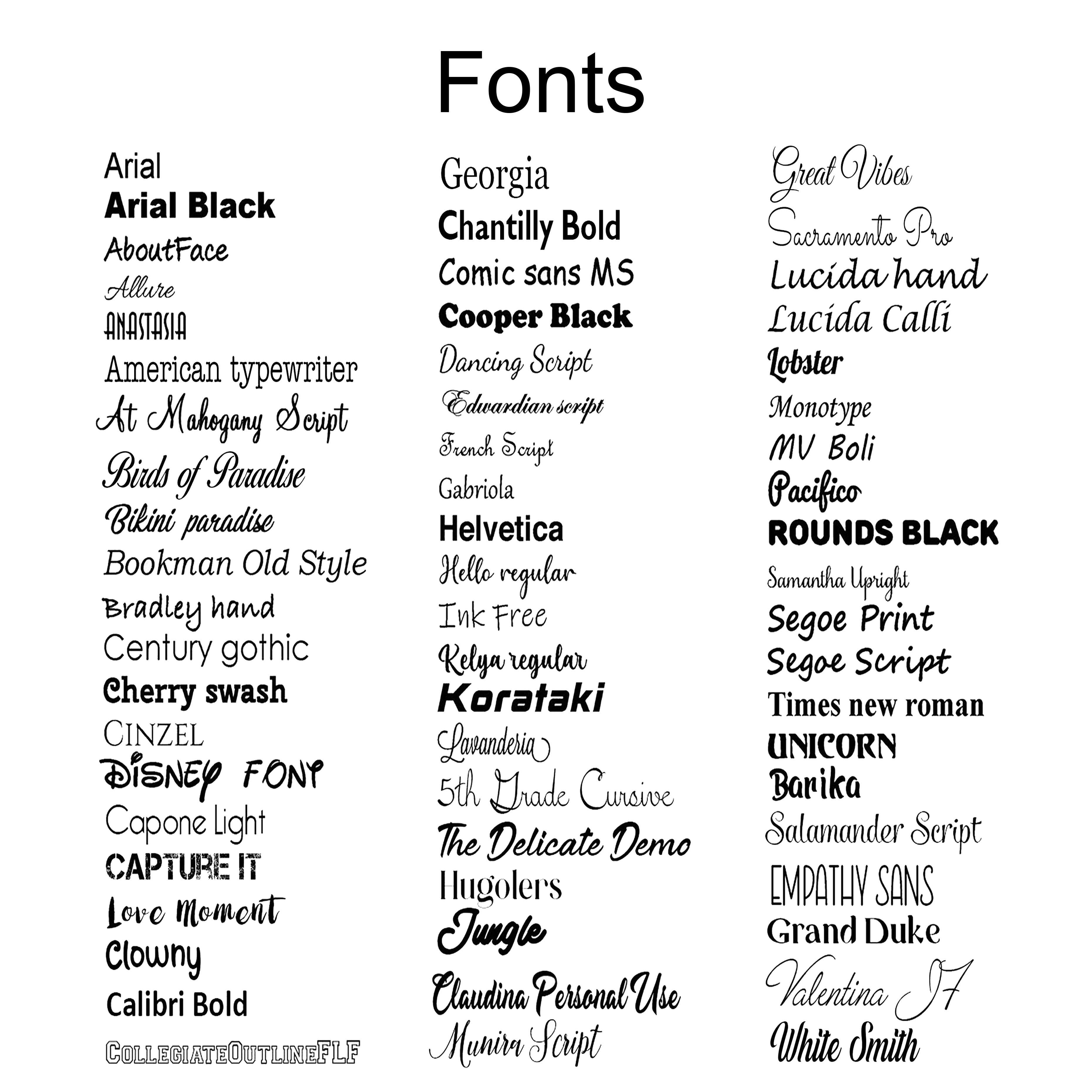 Fonts for personalisation