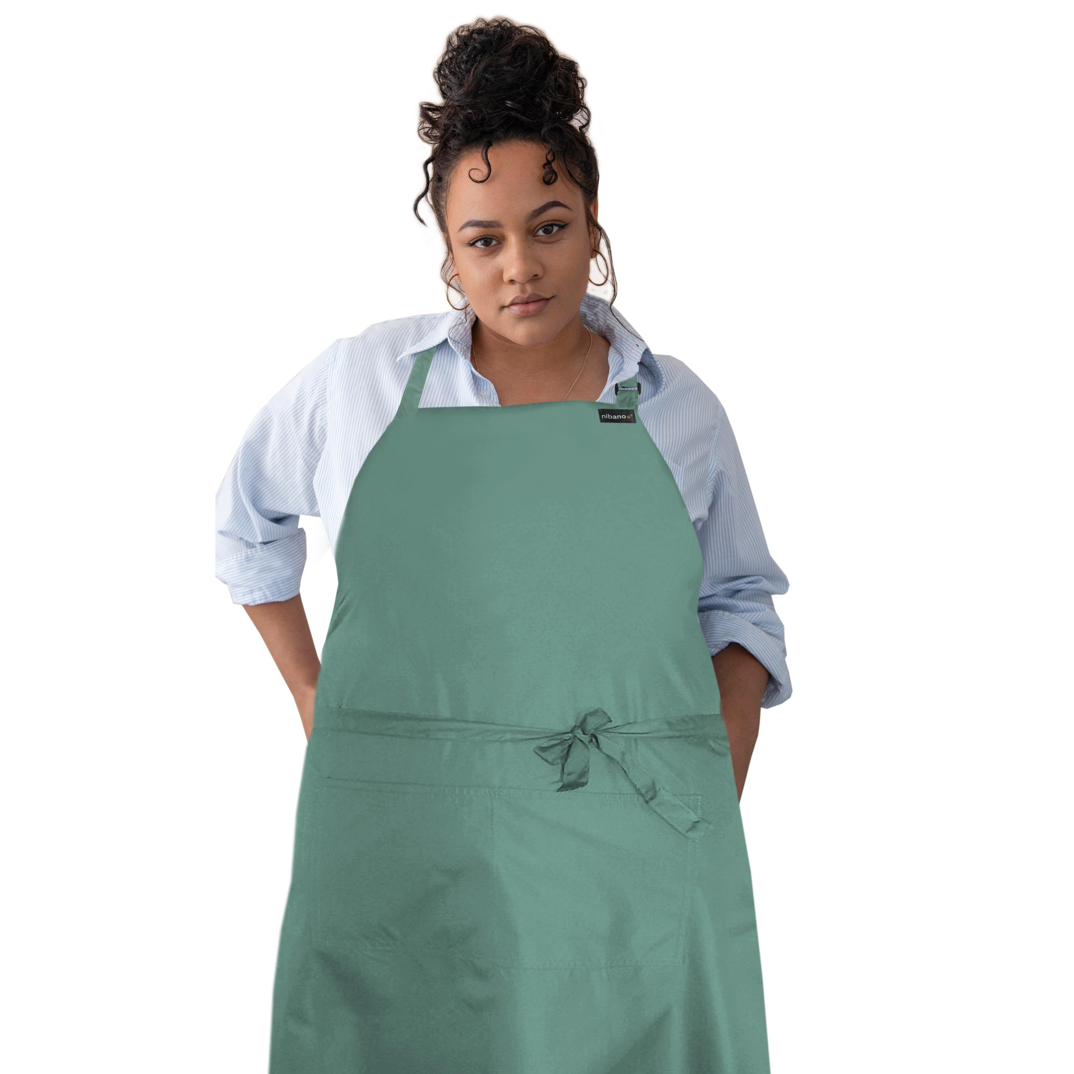 Waterproof Plus Size Apron Pockets Sage for hairdresser