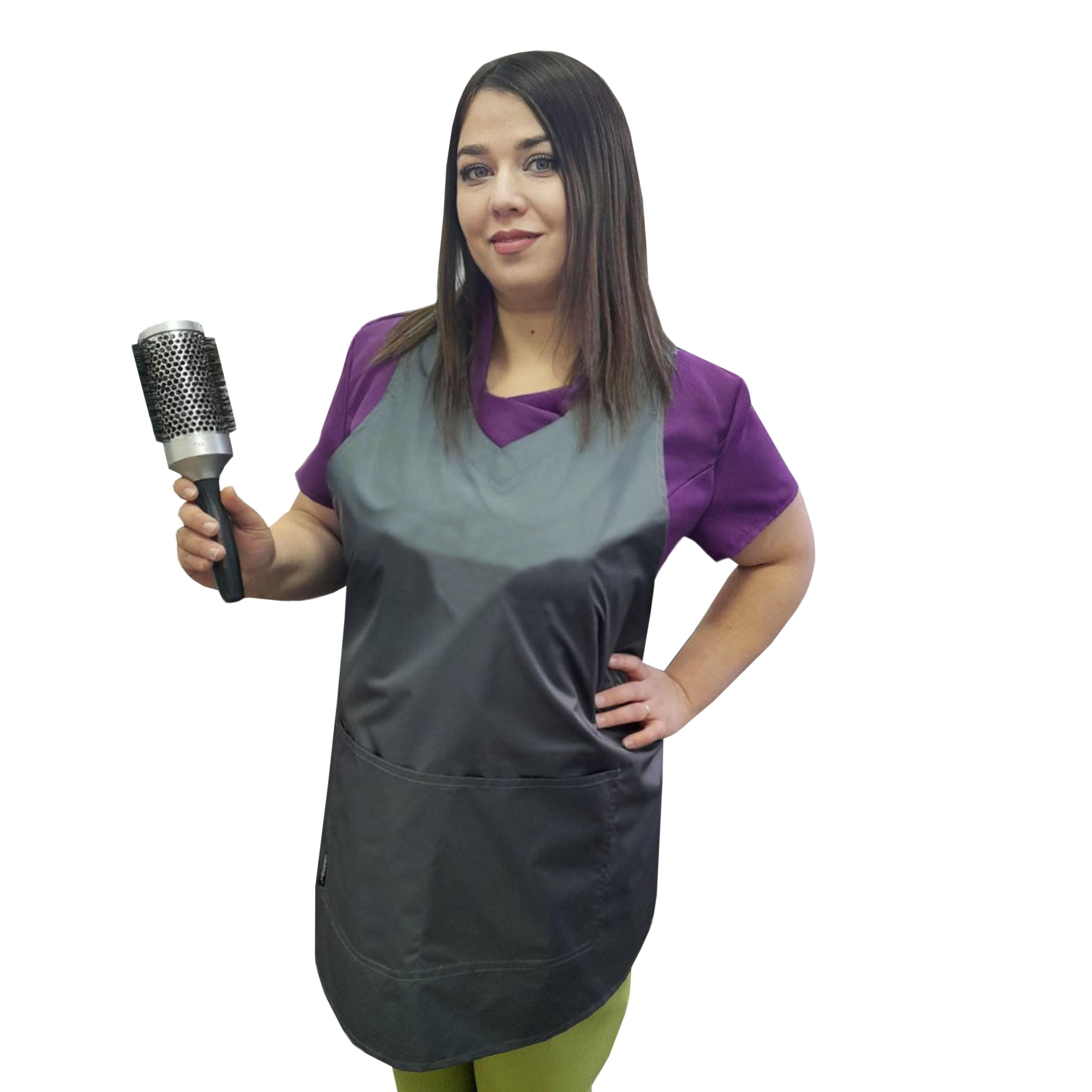 Custom waterproof wrap around hair cutting apron dark grey