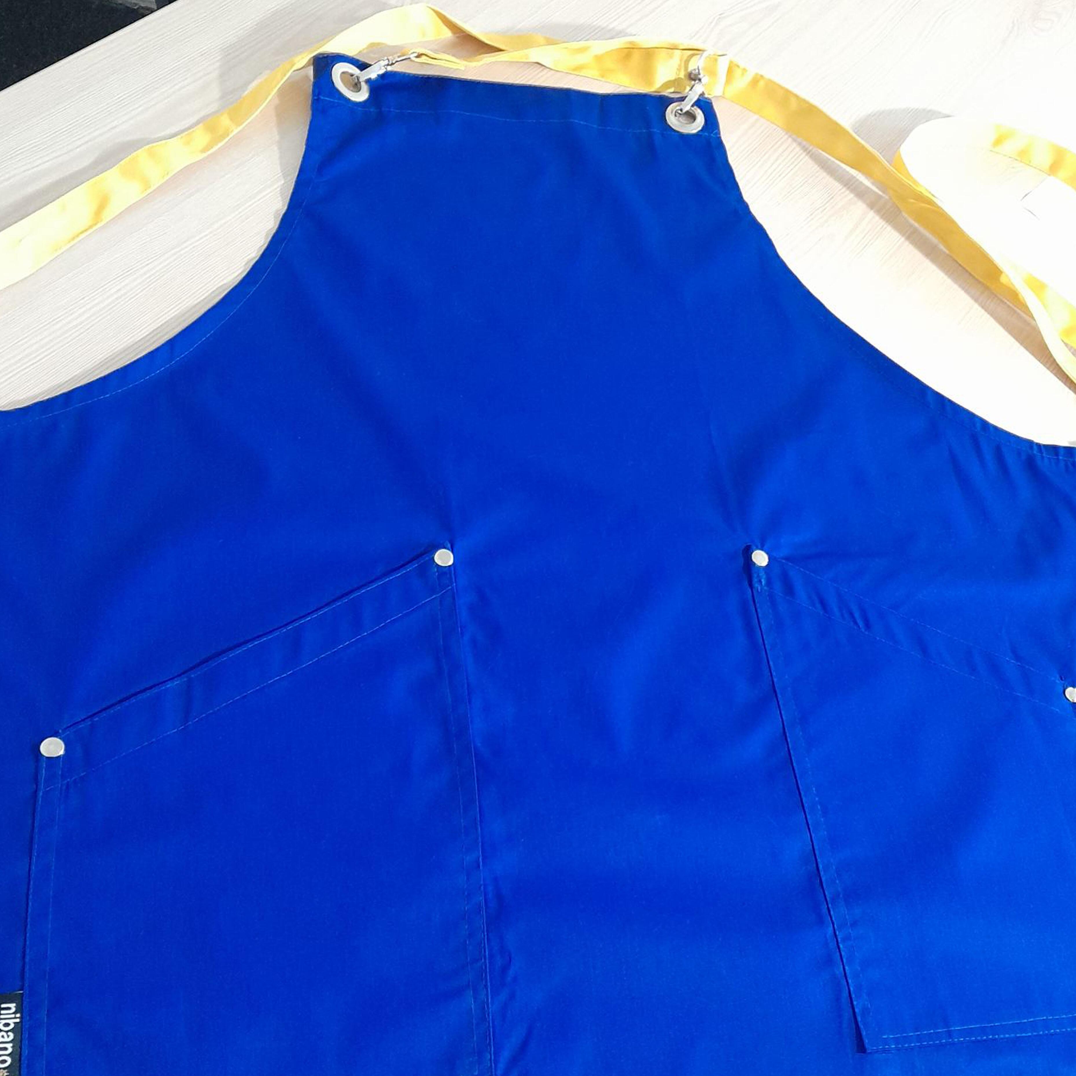 Personalised Beauty Pocket Apron with Crossover Ties Royal Blue