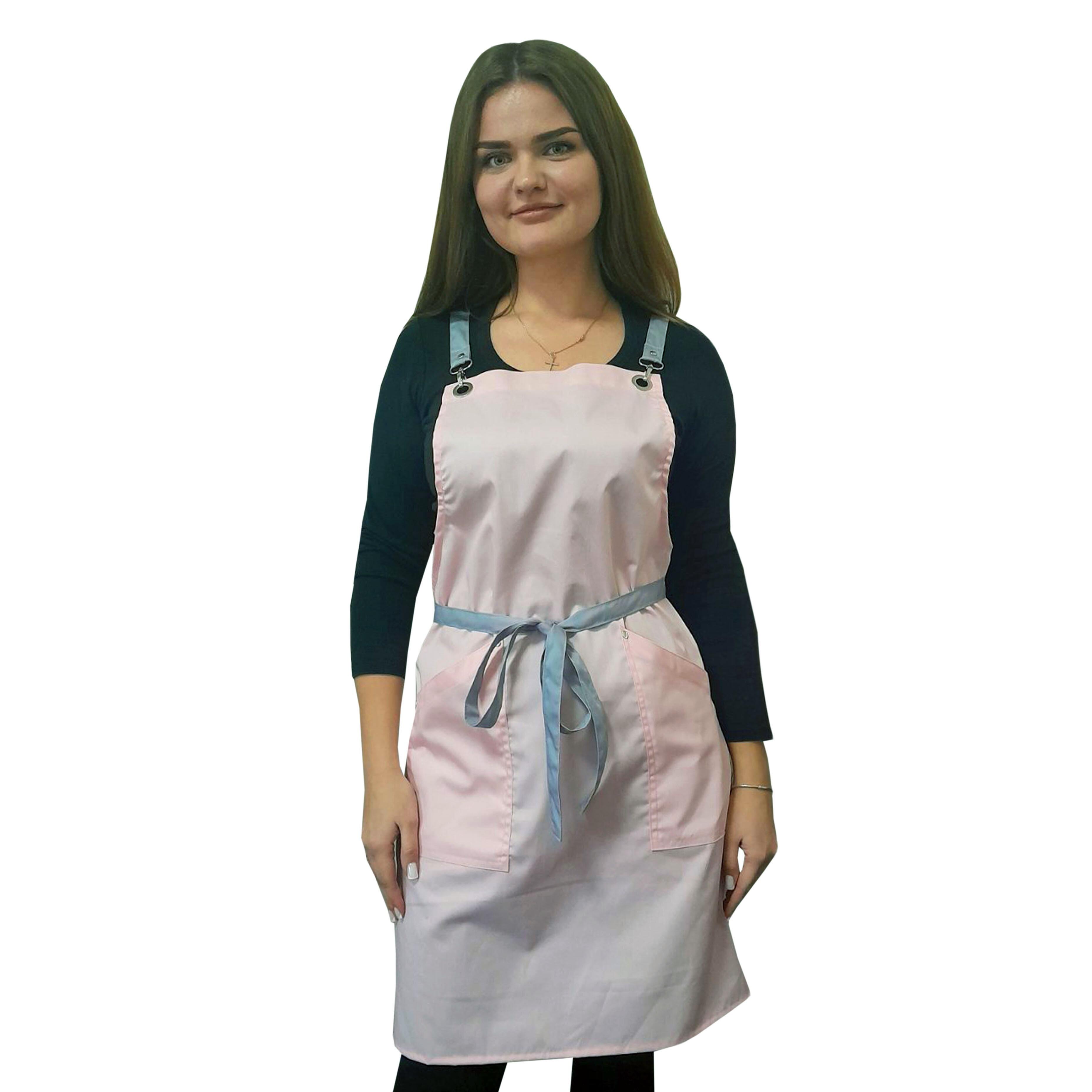 Beauty Pocket Apron with Crossover Ties Pink