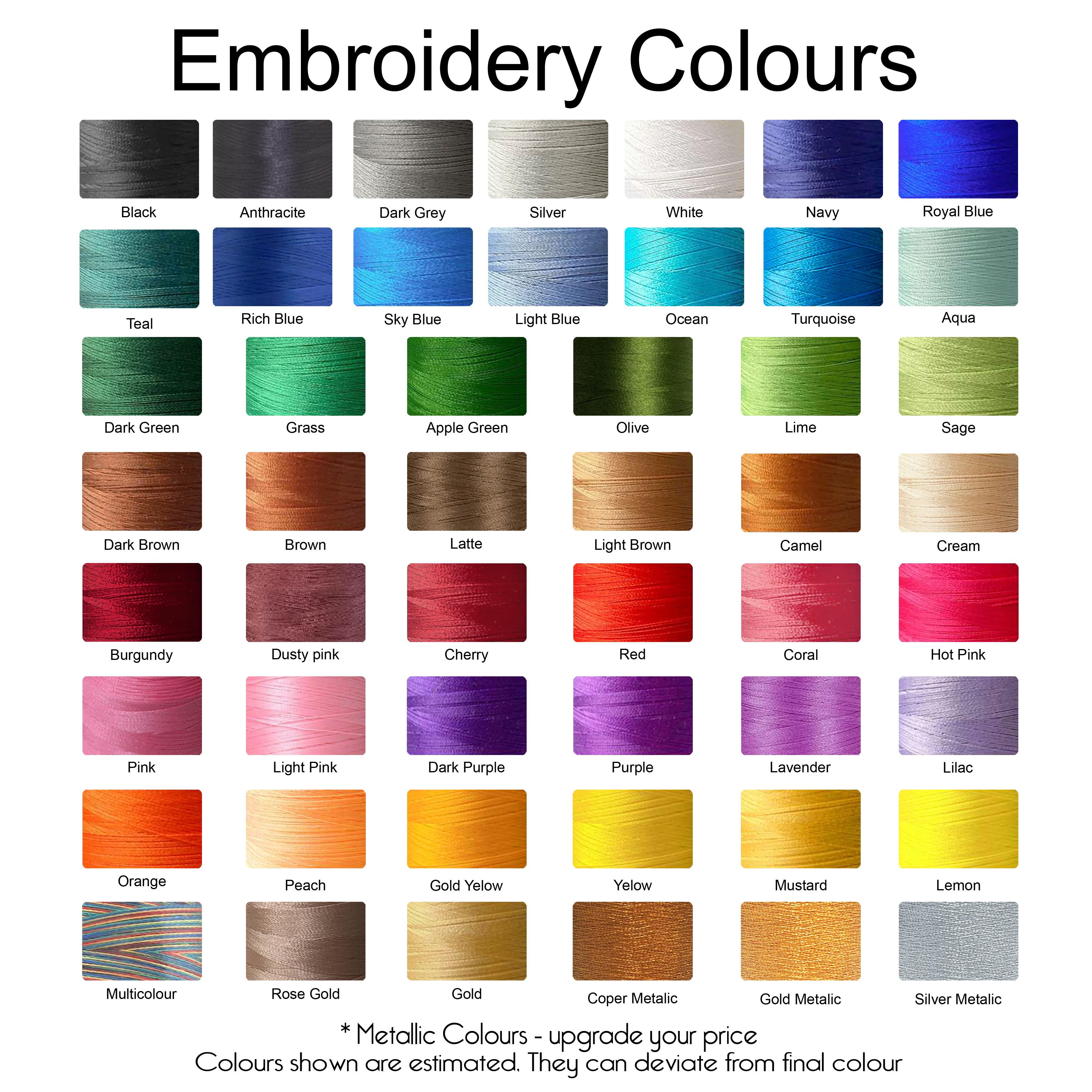 50 Embroidery Colours to Select