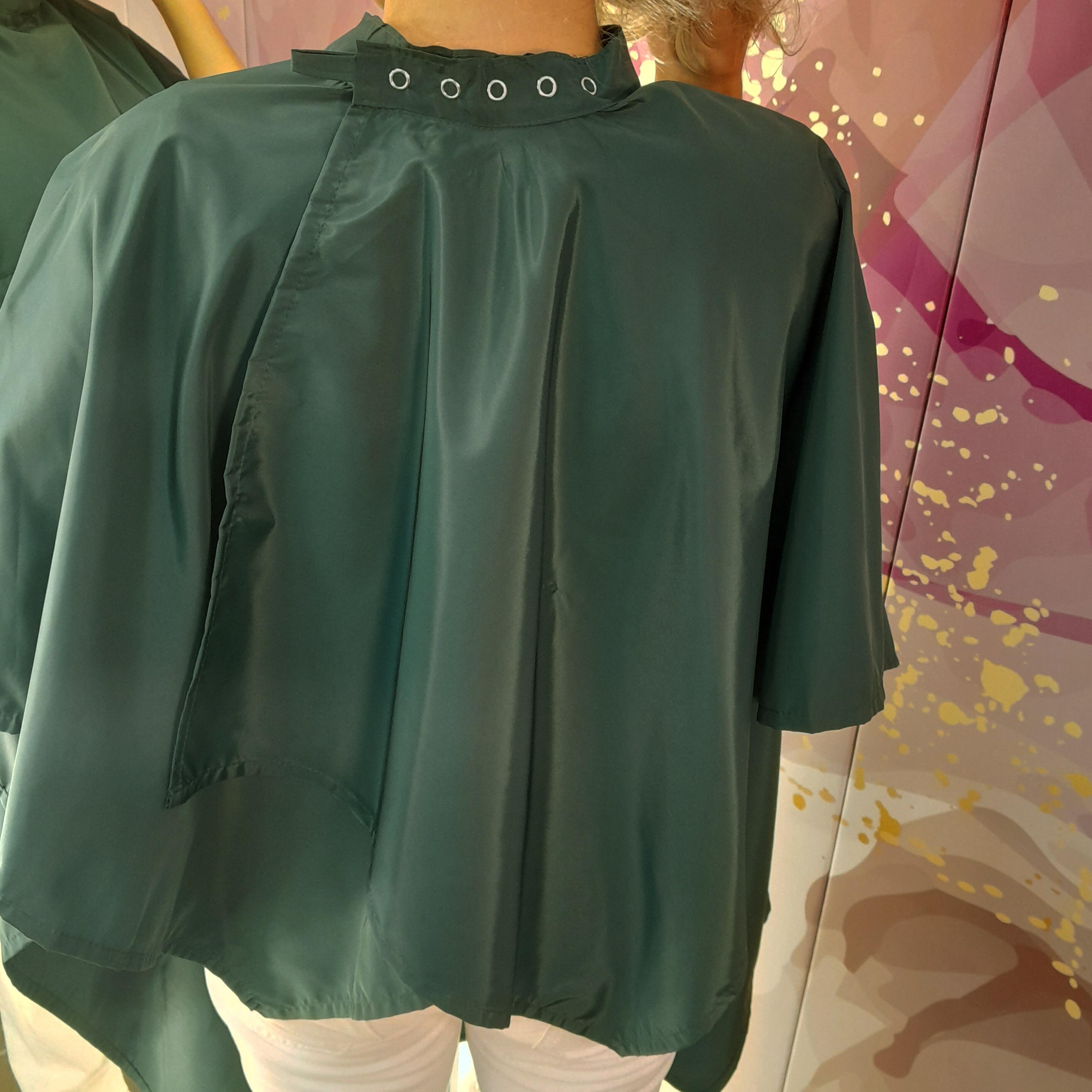 Bottle Green Hair salon cape with hand slits with snaps