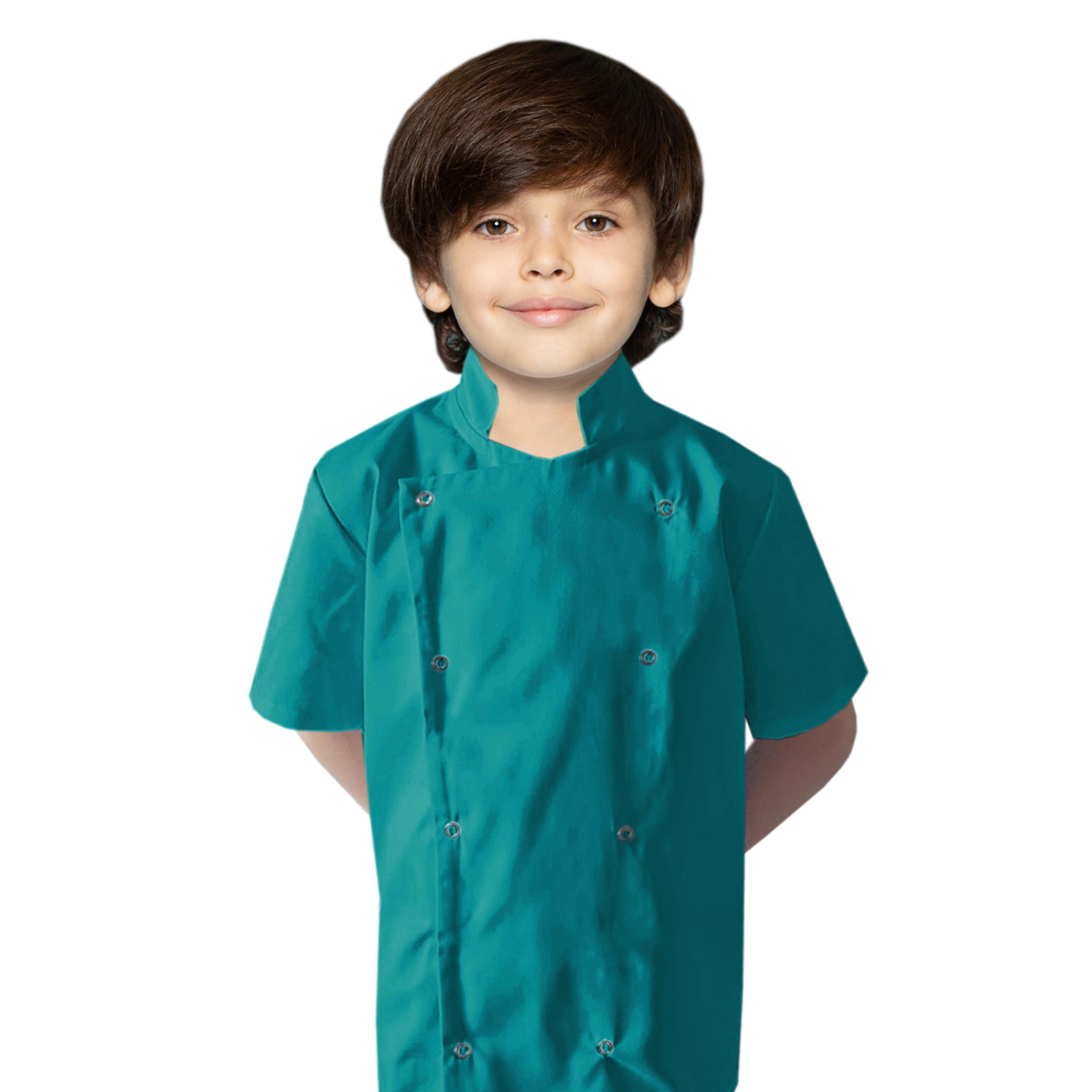 Personalised Kids Short Sleeve Chef's Jacket Teal