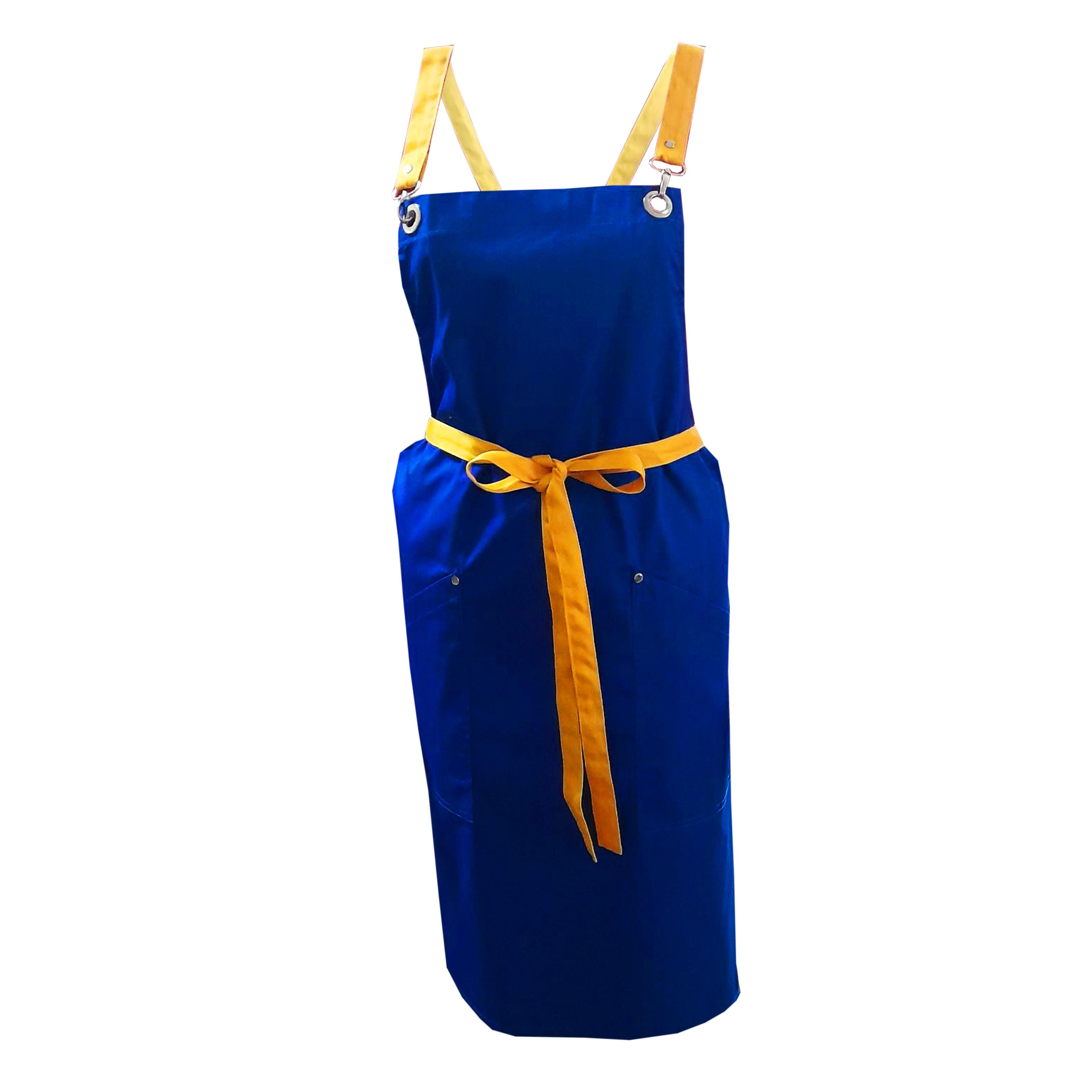 Ladies Apron with Crossover Ties Royal Blue