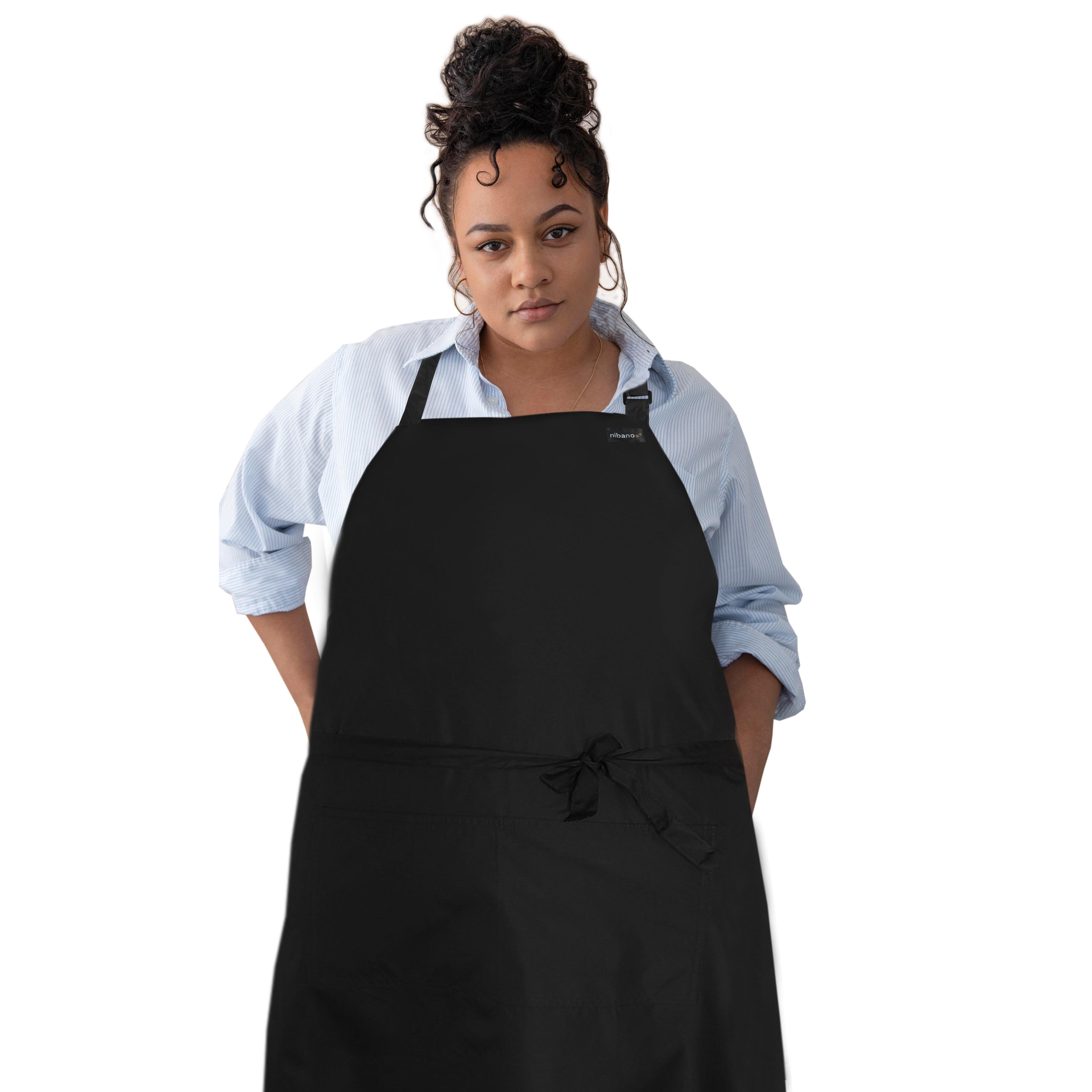 Waterproof Plus Size Apron Pockets Black Nibano